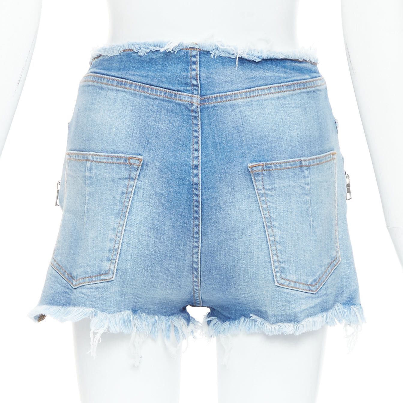 Unravel Project UNRAVEL PROJECT blue washed denim white laced front cut off shorts 25" Size 27" / US 4 / IT 40 - 5 Thumbnail