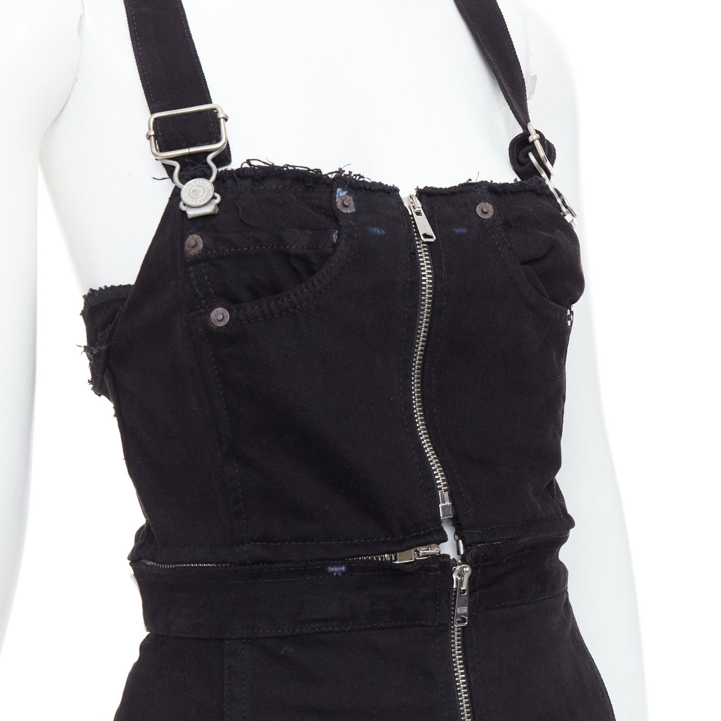 RE/DONE REDONE LEVI'S black cotton recontructed zipper pocketed dress XS Size 27" / US 4 / IT 40 - 7 Thumbnail