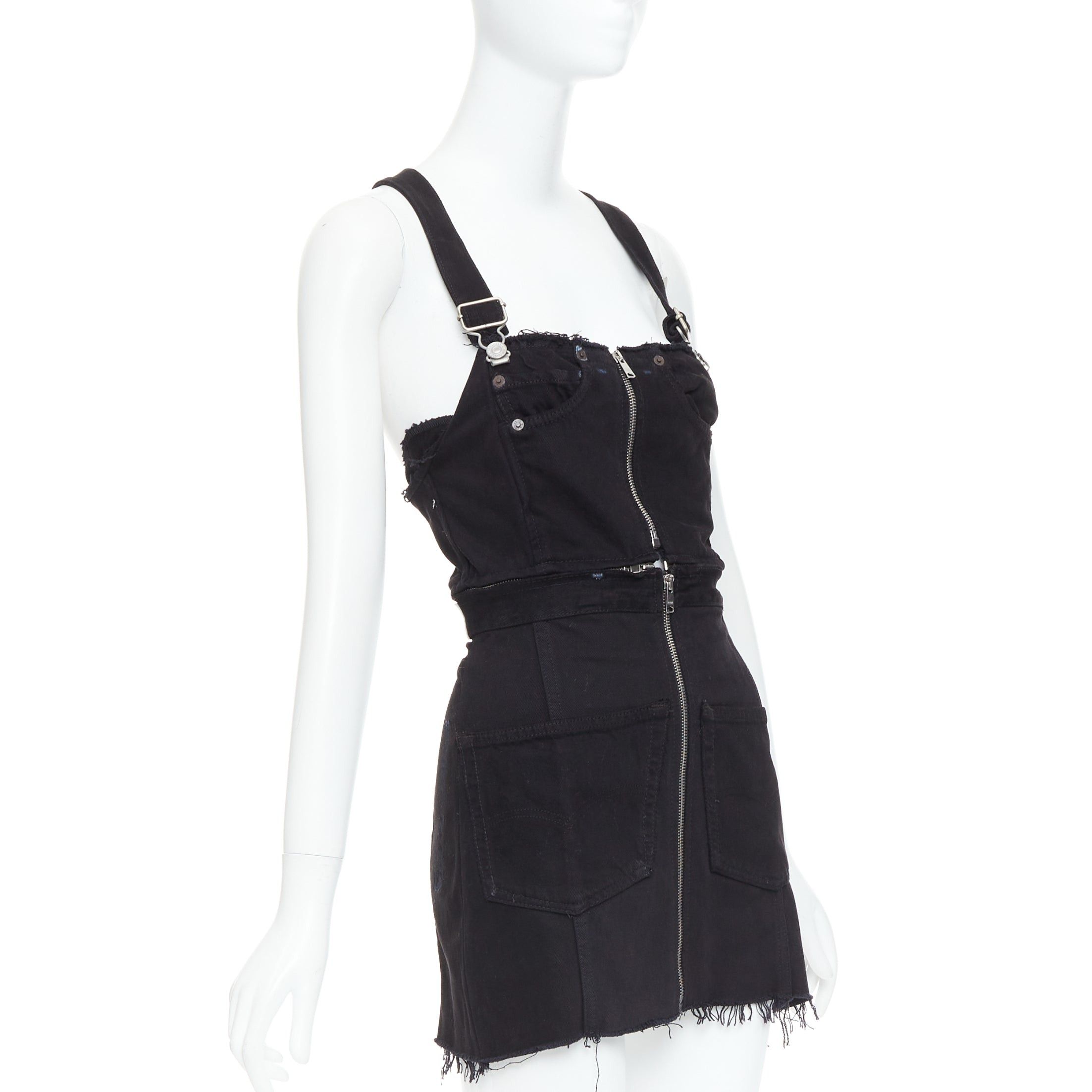 RE/DONE REDONE LEVI'S black cotton recontructed zipper pocketed dress XS Size 27" / US 4 / IT 40 - 3 Thumbnail