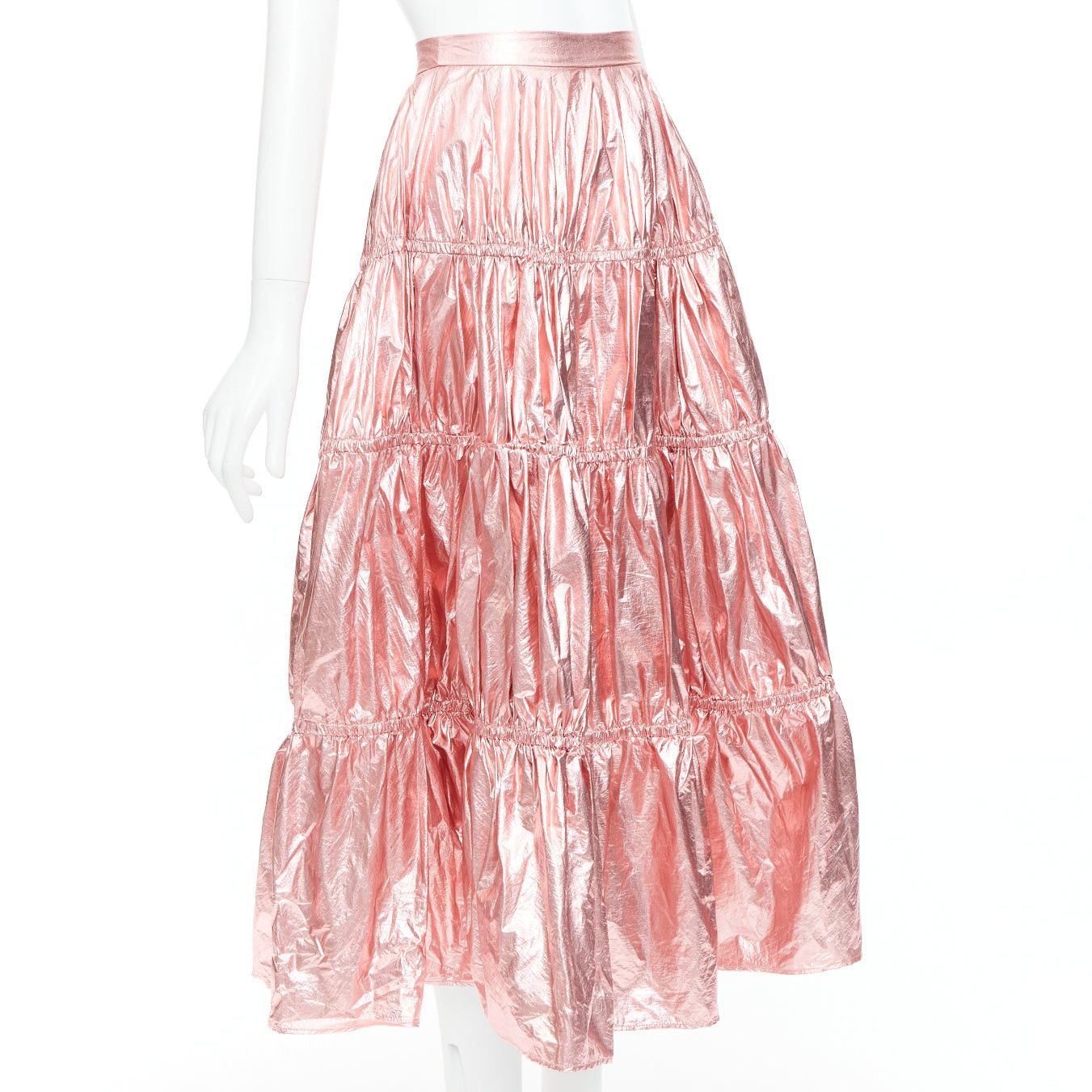 Rejina Pyo REJINA PYO metallic pink nylon high waist tiered A-line skirt UK6 XS Size 26" / US 2 / IT 38 - 3 Thumbnail