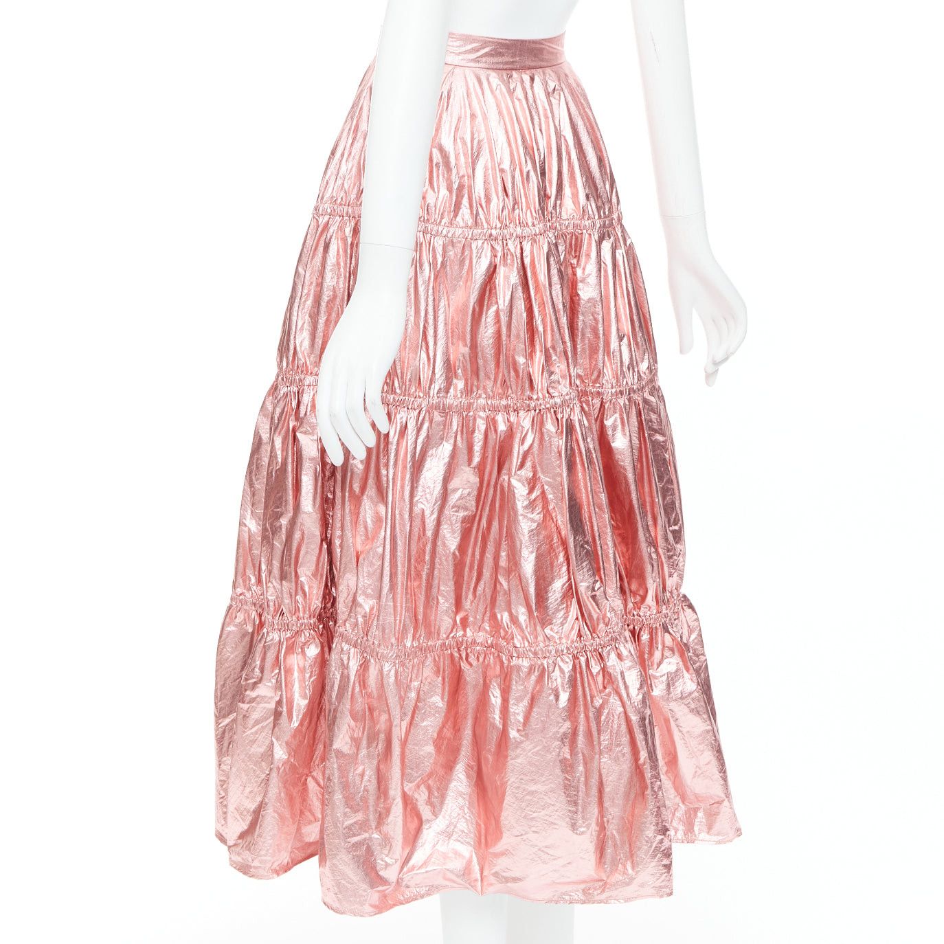 Rejina Pyo REJINA PYO metallic pink nylon high waist tiered A-line skirt UK6 XS Size 26" / US 2 / IT 38 - 6 Thumbnail