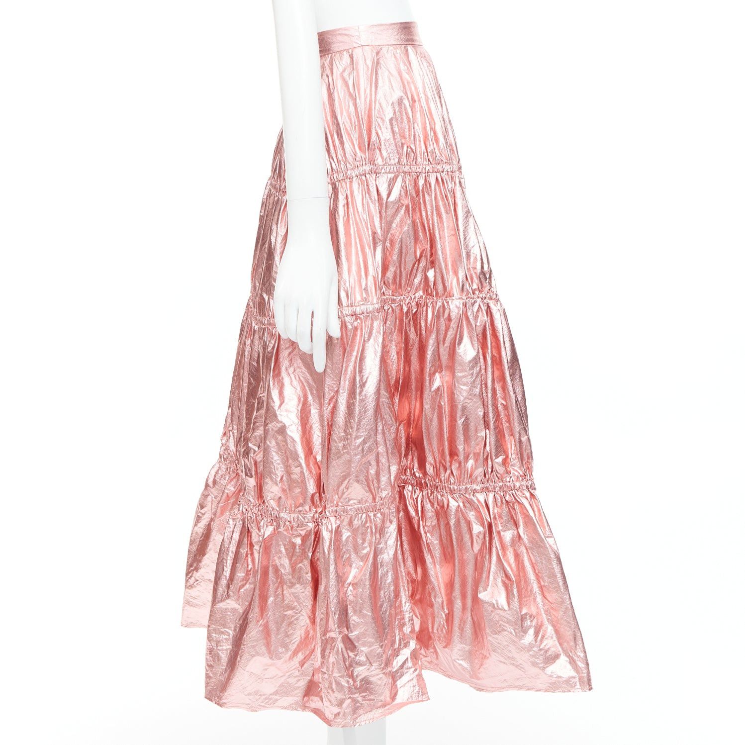 Rejina Pyo REJINA PYO metallic pink nylon high waist tiered A-line skirt UK6 XS Size 26" / US 2 / IT 38 - 4 Thumbnail