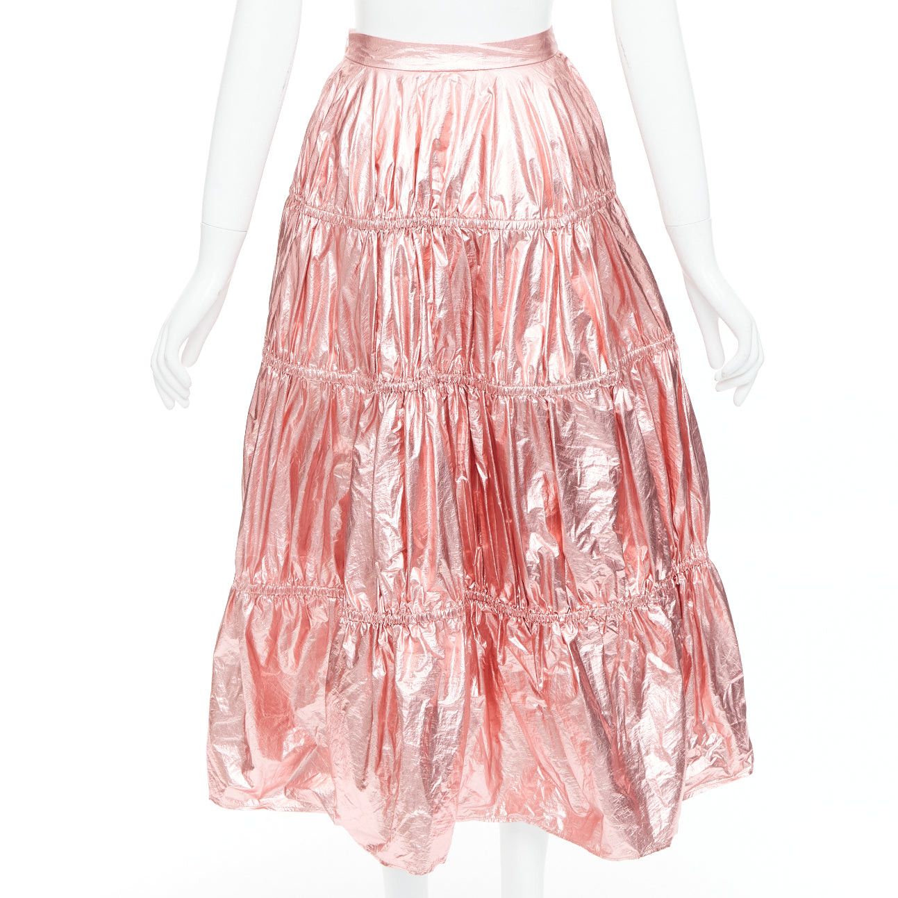 Rejina Pyo REJINA PYO metallic pink nylon high waist tiered A-line skirt UK6 XS Size 26" / US 2 / IT 38 - 5 Thumbnail