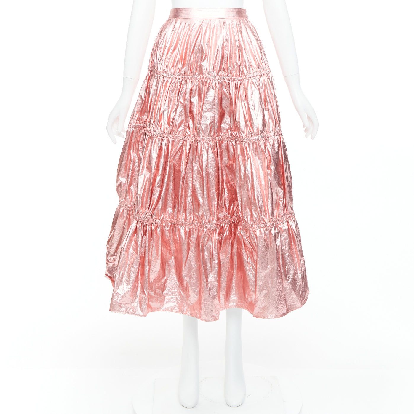 Rejina Pyo REJINA PYO metallic pink nylon high waist tiered A-line skirt UK6 XS Size 26" / US 2 / IT 38 - 9 Thumbnail