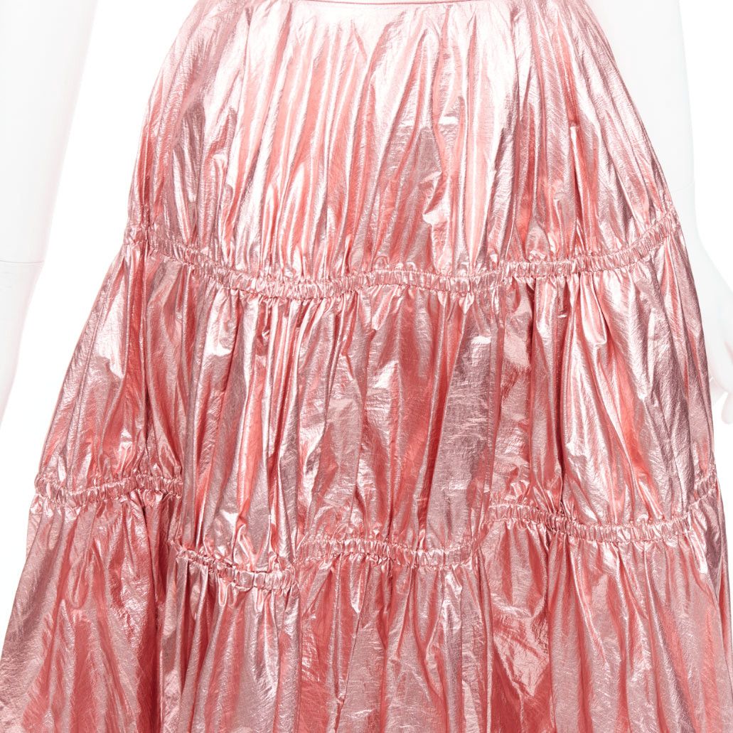 Rejina Pyo REJINA PYO metallic pink nylon high waist tiered A-line skirt UK6 XS Size 26" / US 2 / IT 38 - 2 Thumbnail