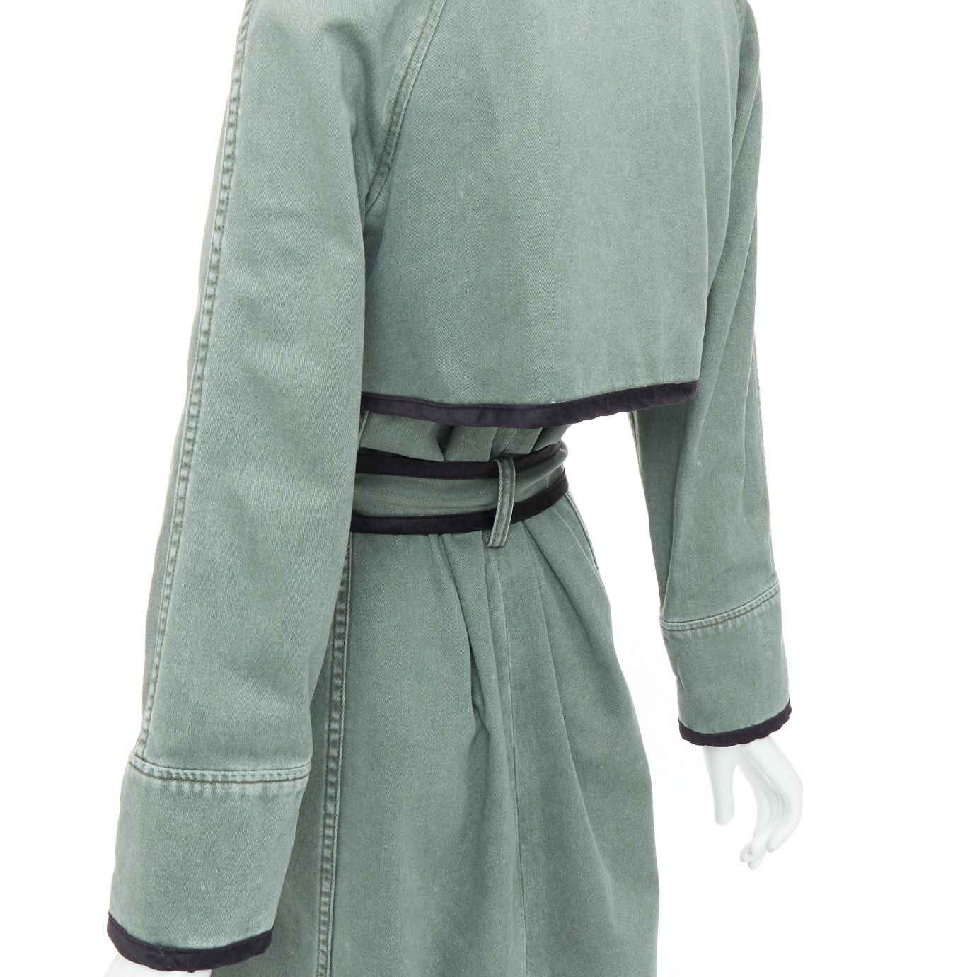 Le Superbe LE SUPERBE green washed cotton black tulle hem tie belt coat US0 XS Size XS / US 0-2 / IT 36-38 - 8 Thumbnail