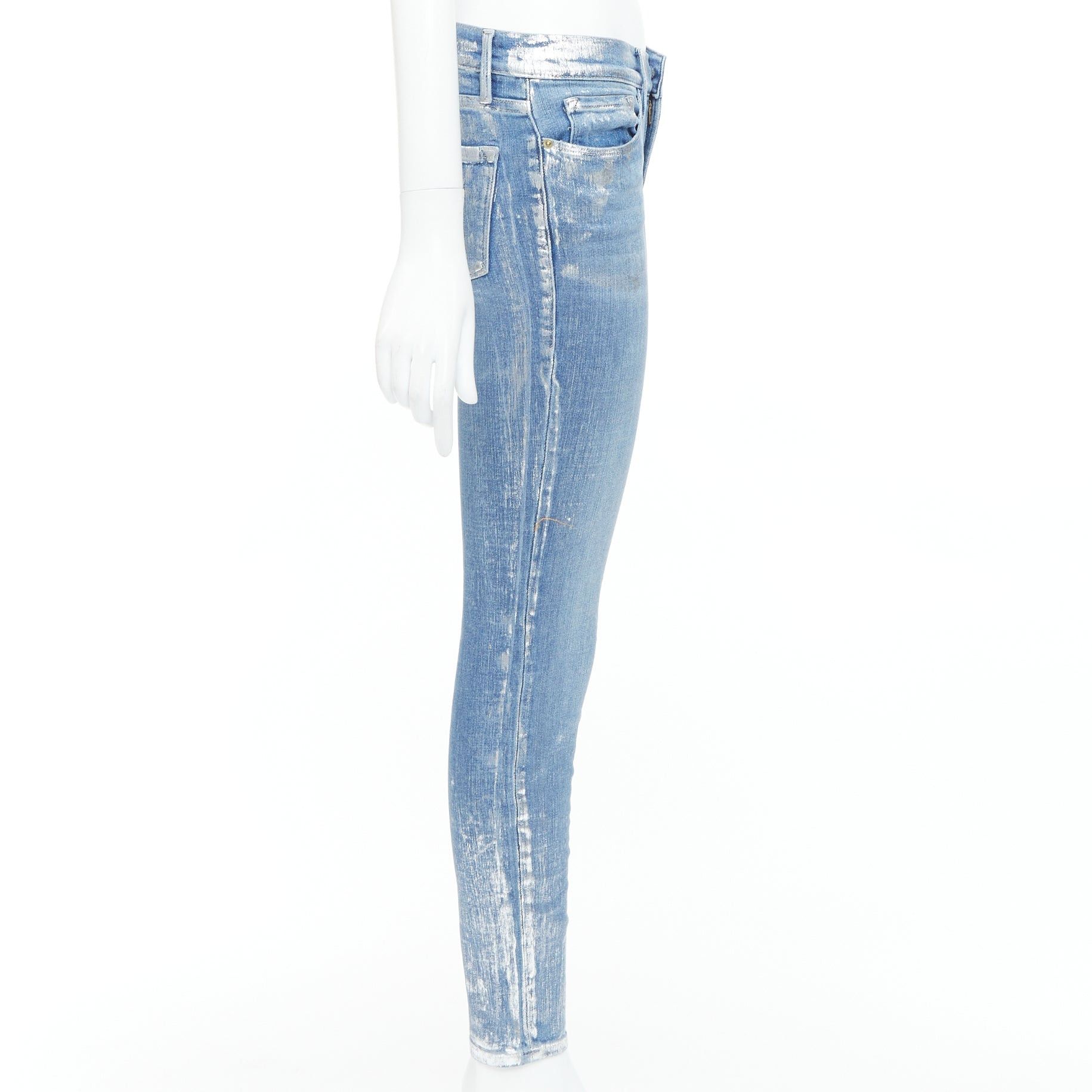 Frame FRAME Le Skinny de Jeanne metallic silver coated blue jeans 25" Size 25" / US 0 / IT 36 - 4 Thumbnail