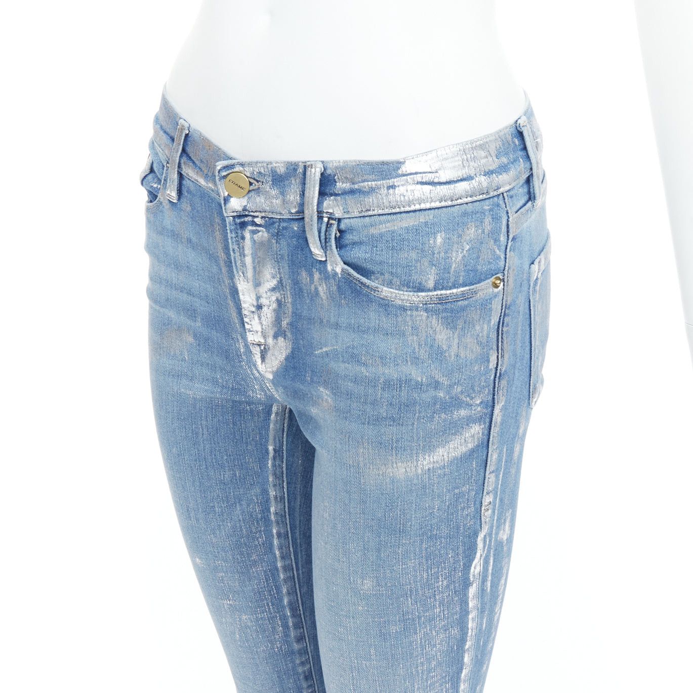 Frame FRAME Le Skinny de Jeanne metallic silver coated blue jeans 25" Size 25" / US 0 / IT 36 - 2 Thumbnail