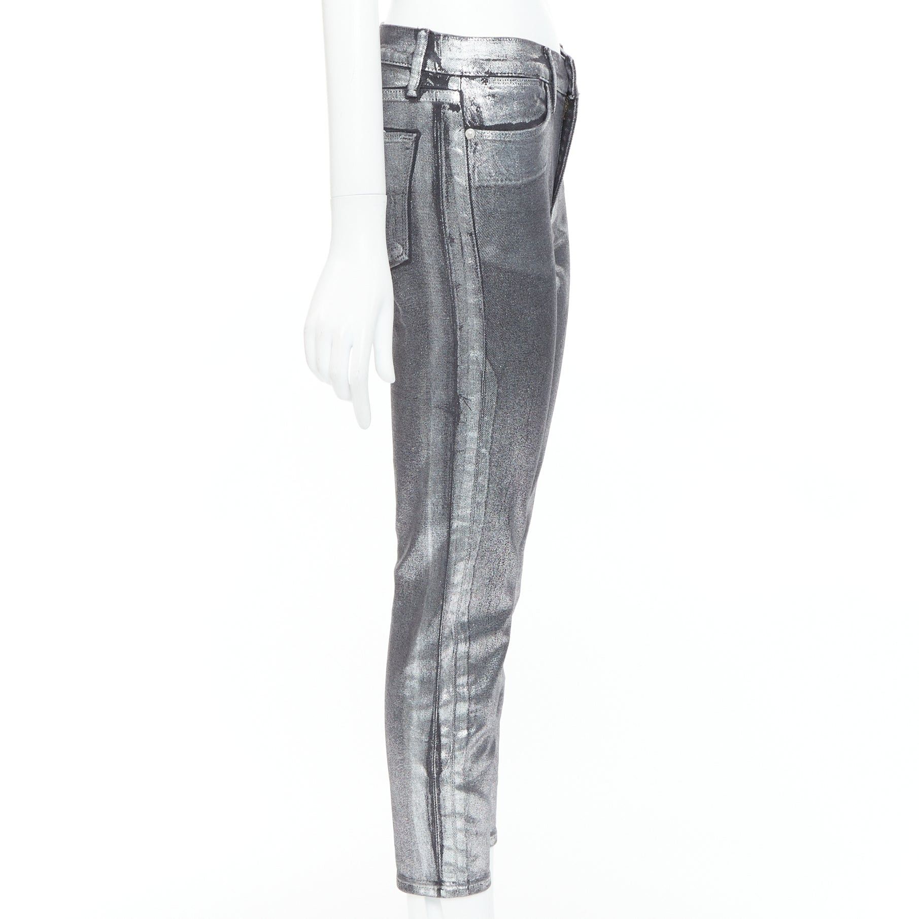 FRAME Le High Skinny Crop metallic silver coated pants 24