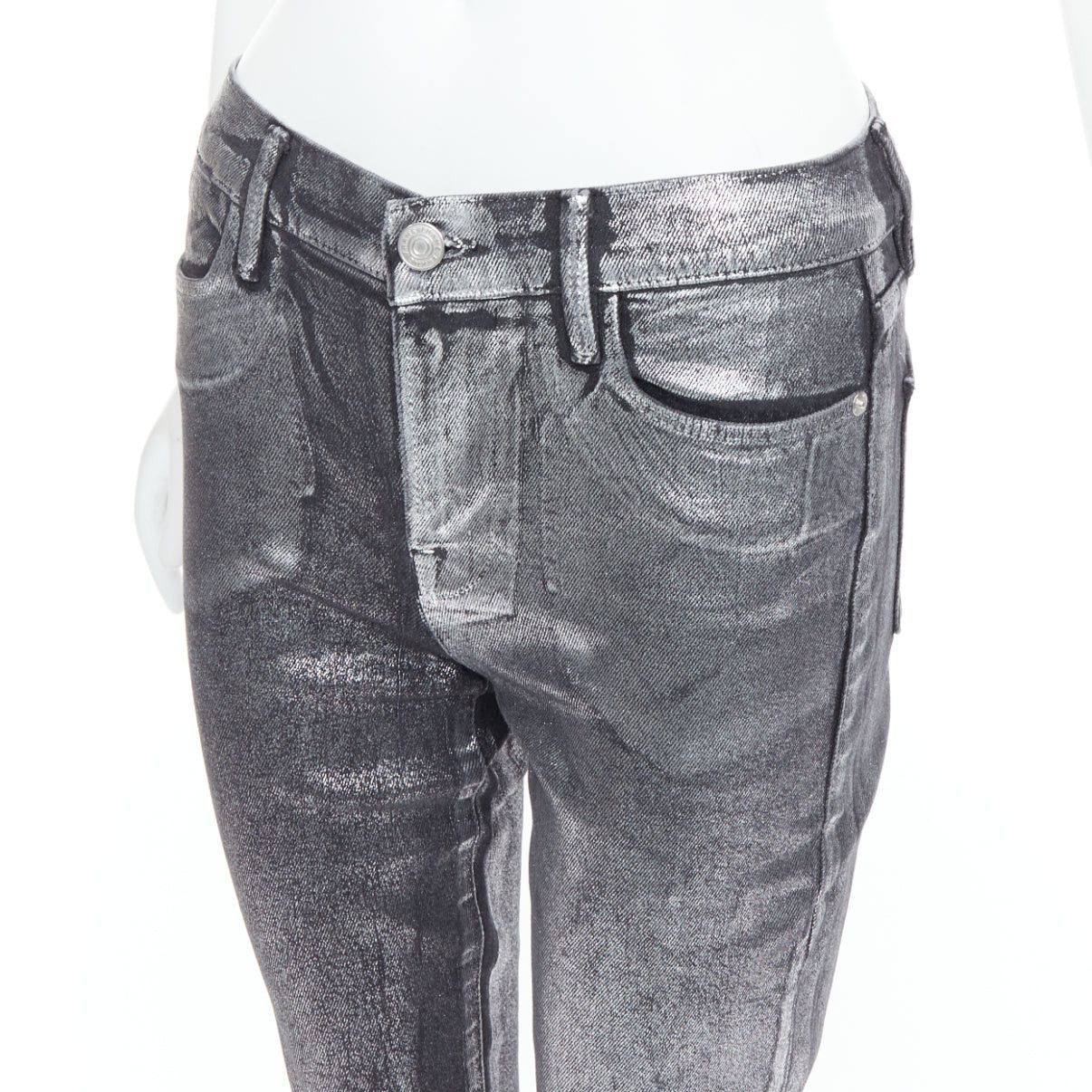 FRAME Le High Skinny Crop metallic silver coated pants 24