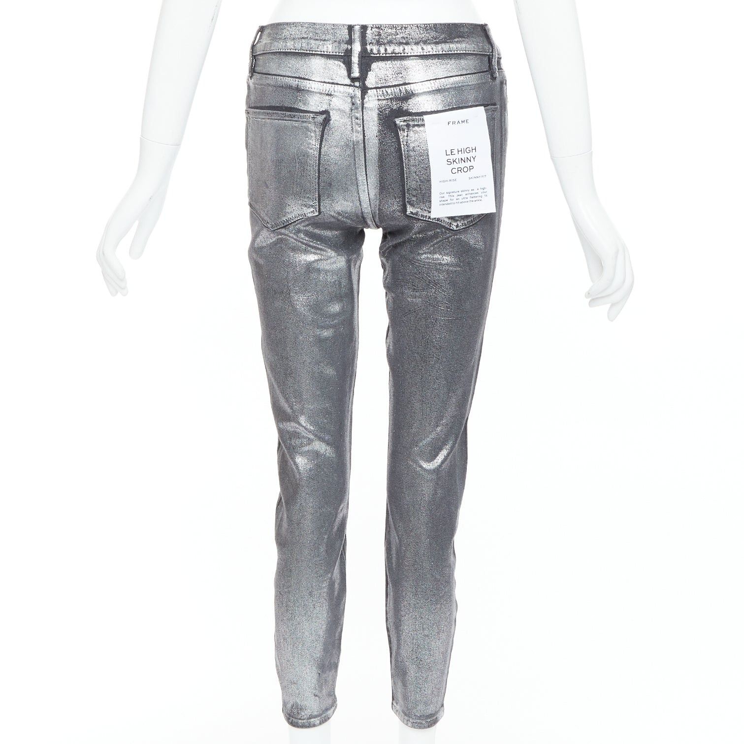 FRAME Le High Skinny Crop metallic silver coated pants 24