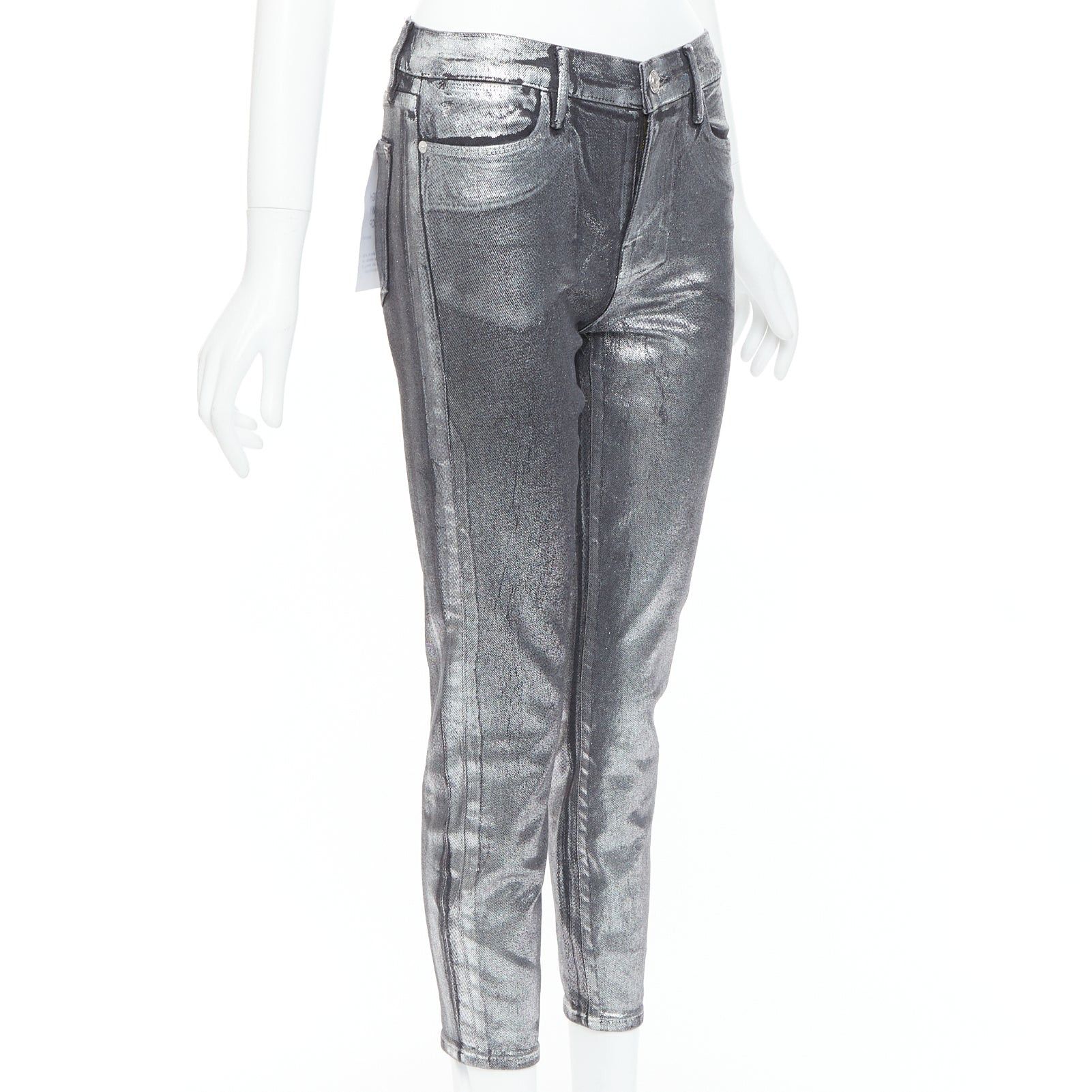 FRAME Le High Skinny Crop metallic silver coated pants 24