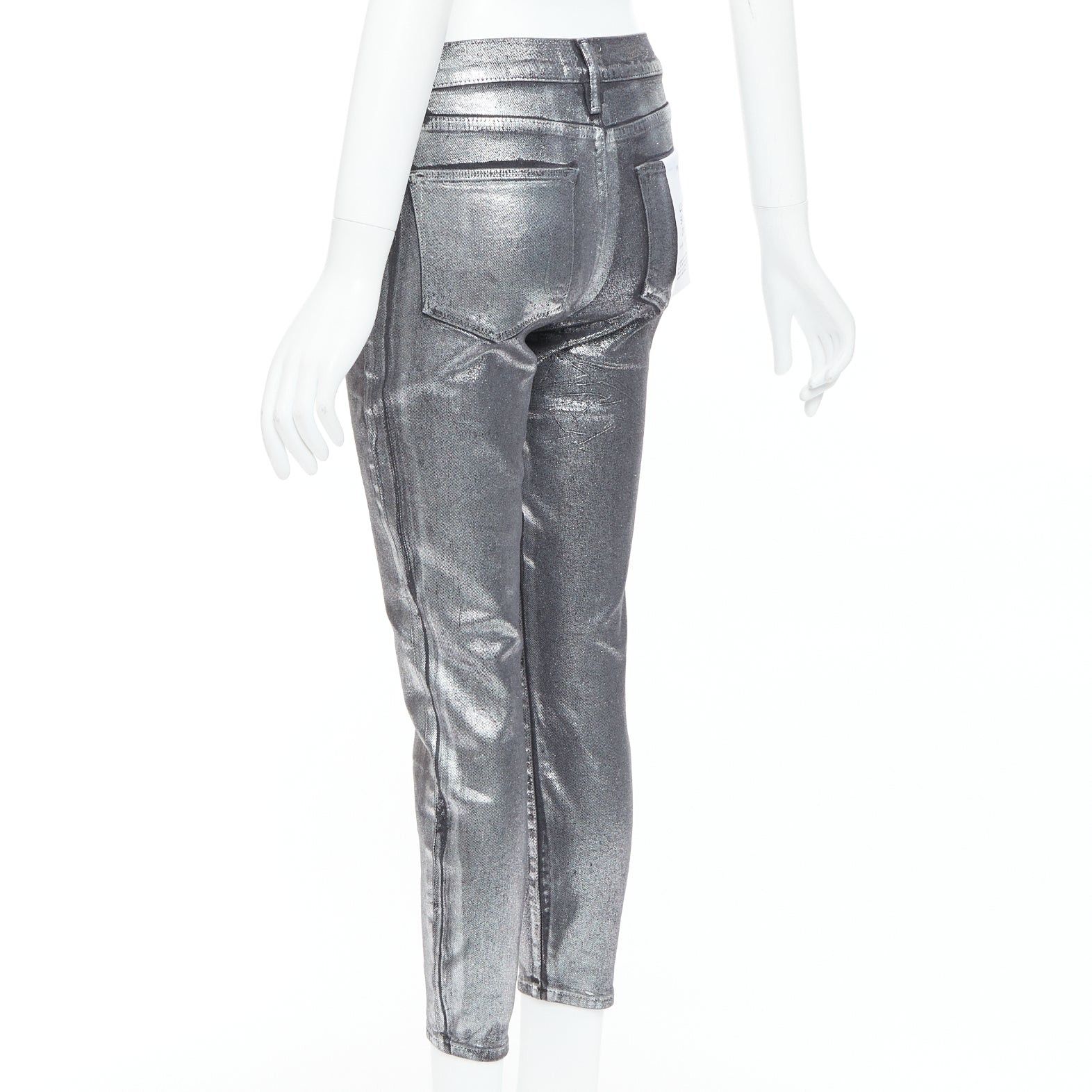 FRAME Le High Skinny Crop metallic silver coated pants 24