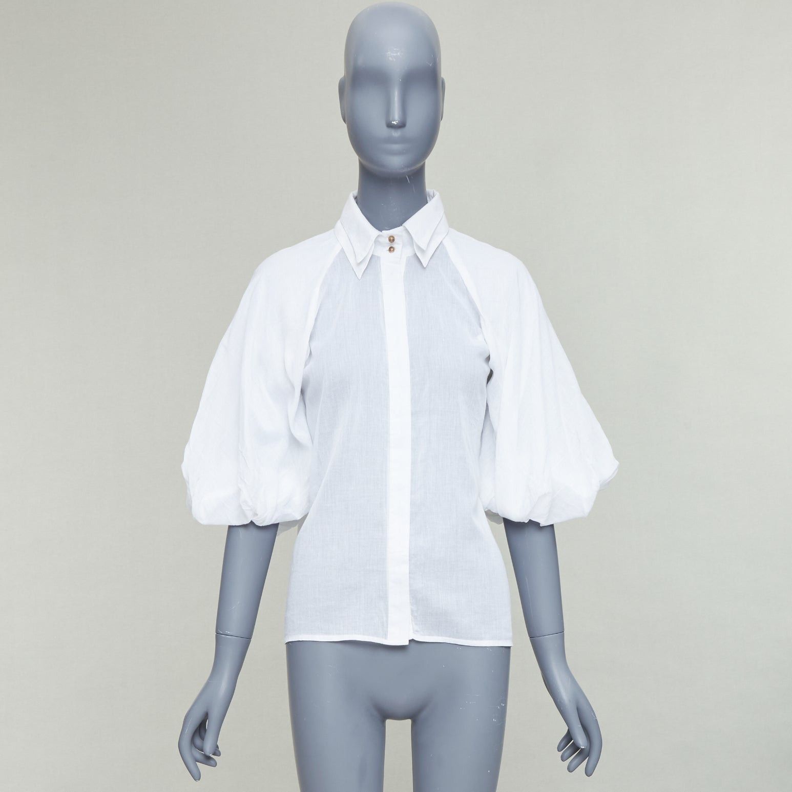 Aje AJE white cotton Victorian puff sleeve double collar shirt UK6 XS Size XS / US 0-2 / IT 36-38 - 9 Thumbnail