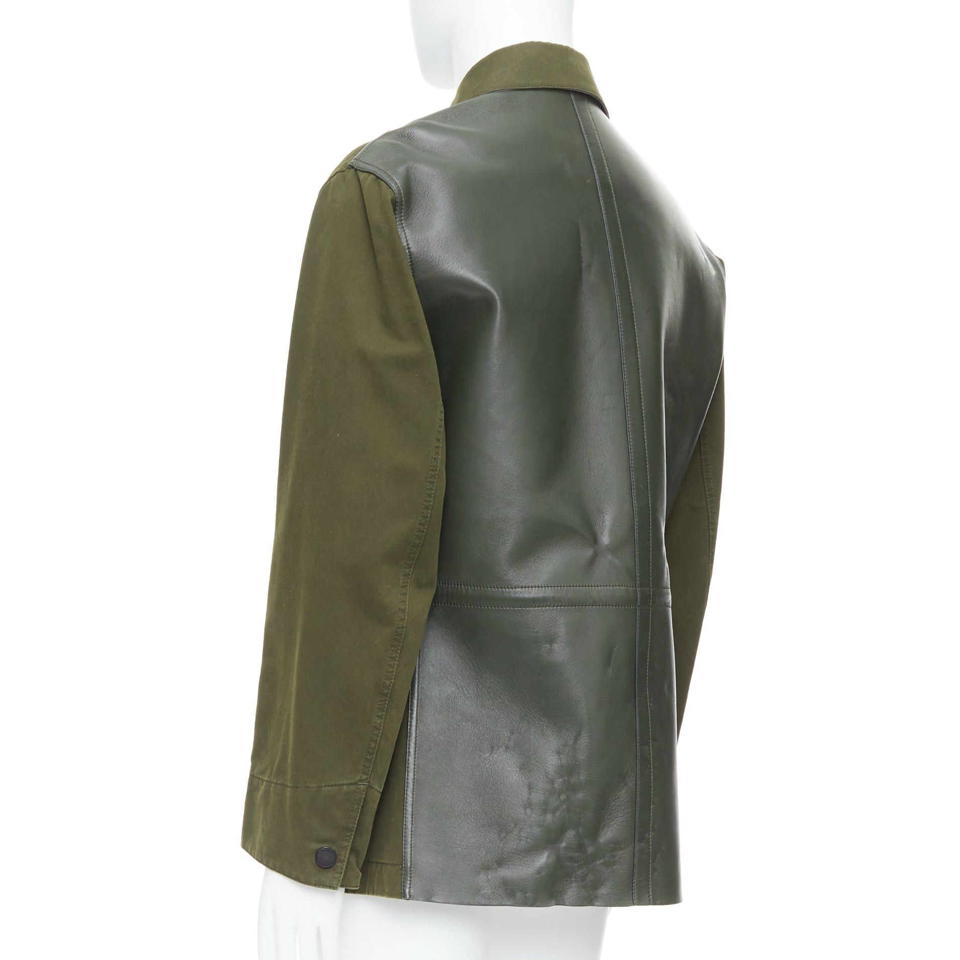 Berluti BERLUTI Haider Ackermann Runway green cotton leather back safari coat IT50 L Size US L / EU 52-54 / 3 - 2 Thumbnail