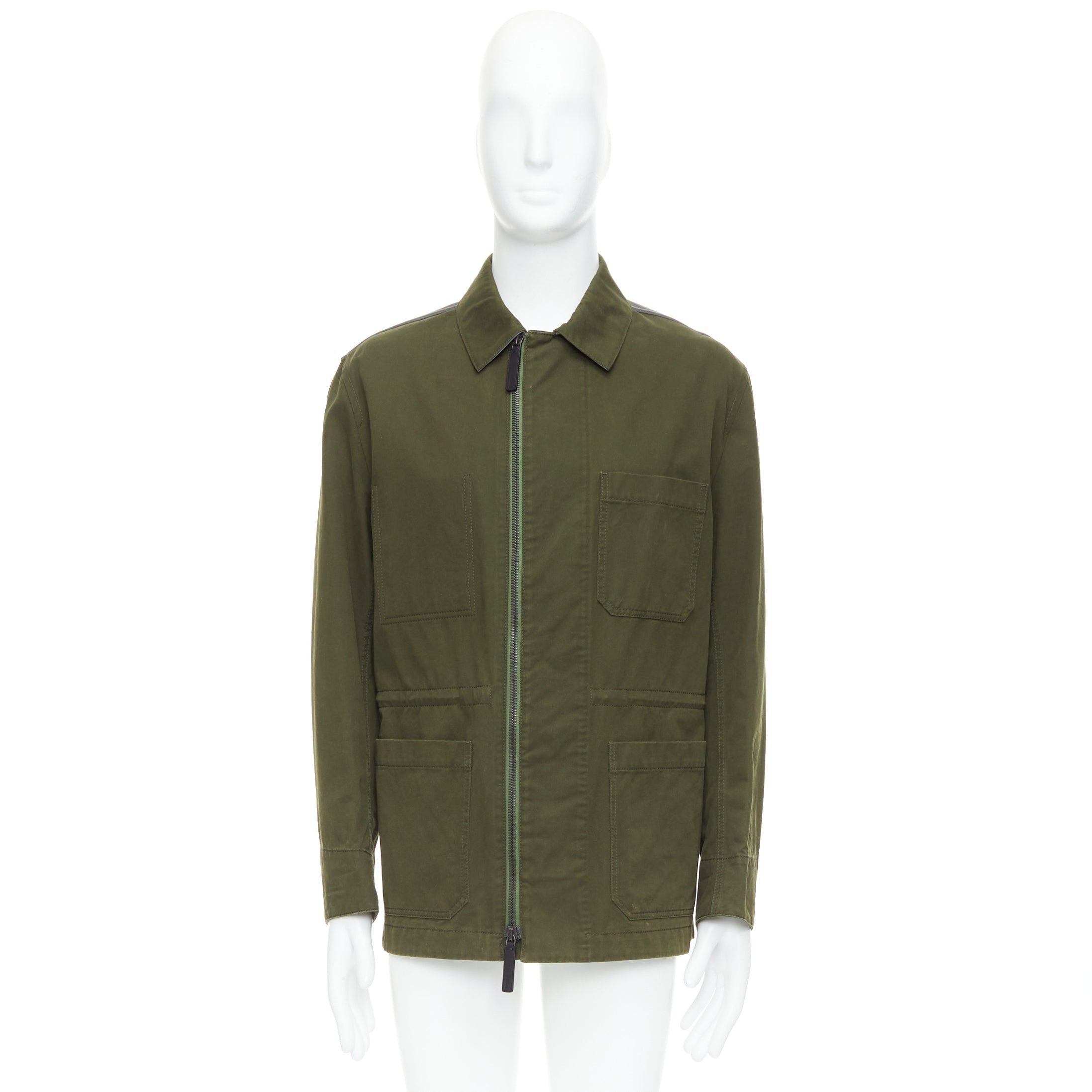 Berluti BERLUTI Haider Ackermann Runway green cotton leather back safari coat IT50 L Size US L / EU 52-54 / 3 - 12 Thumbnail