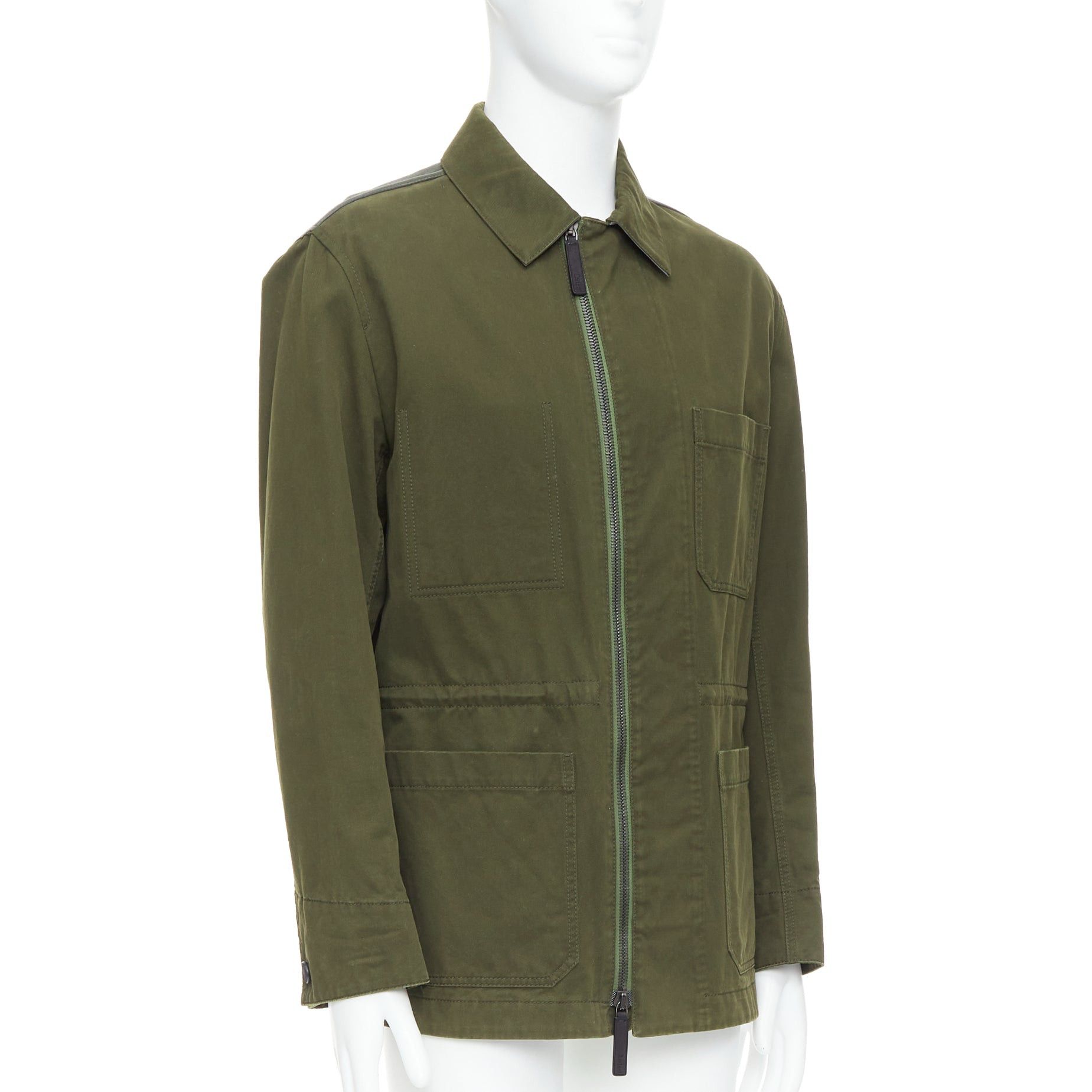 Berluti BERLUTI Haider Ackermann Runway green cotton leather back safari coat IT50 L Size US L / EU 52-54 / 3 - 4 Thumbnail
