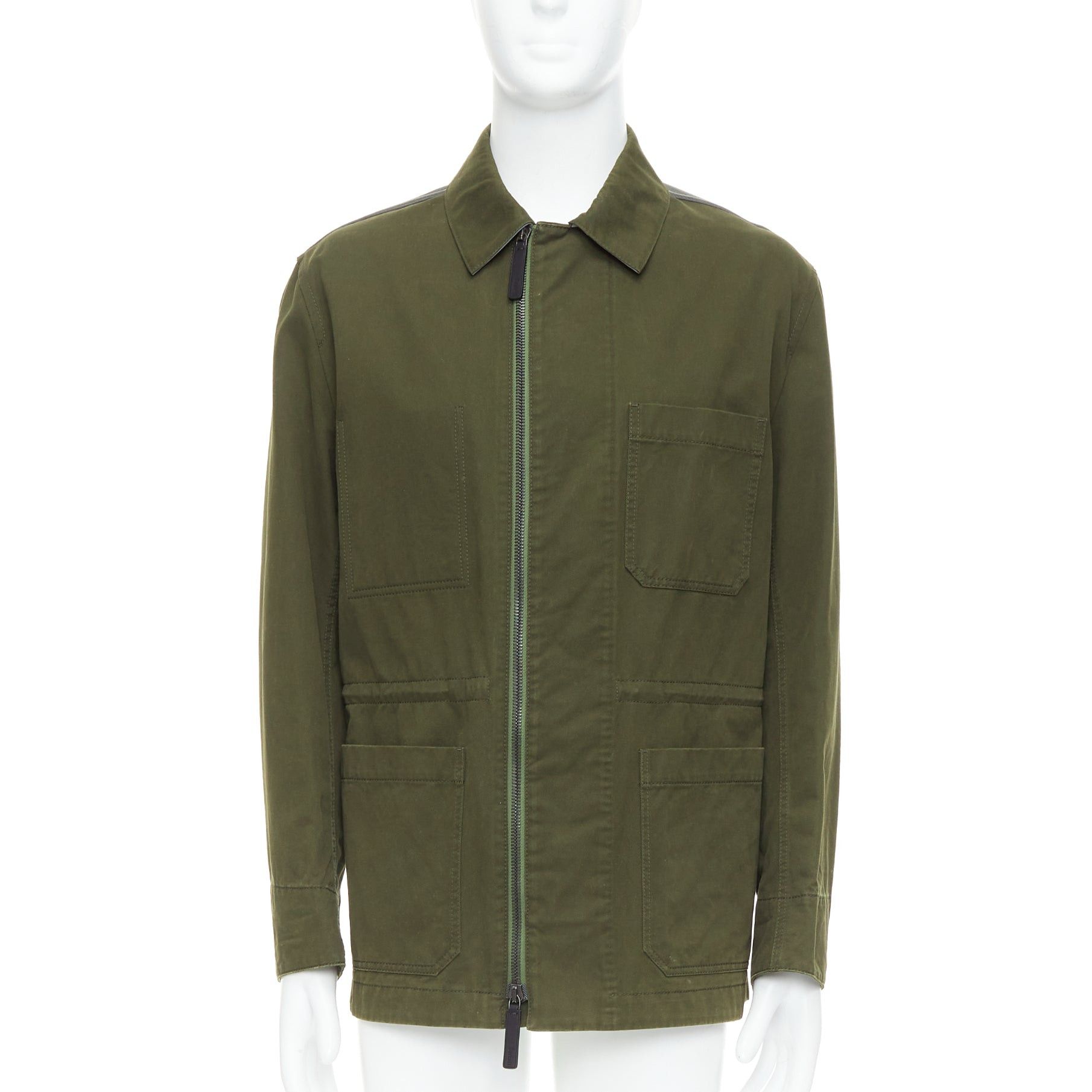 Berluti BERLUTI Haider Ackermann Runway green cotton leather back safari coat IT50 L Size US L / EU 52-54 / 3 - 3 Thumbnail