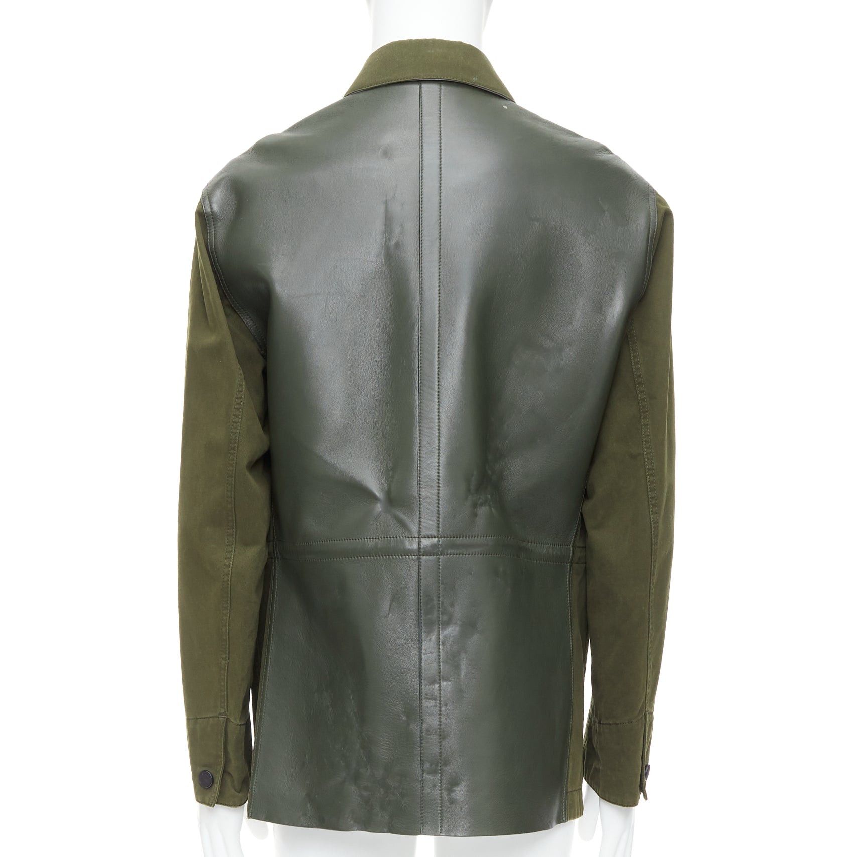 Berluti BERLUTI Haider Ackermann Runway green cotton leather back safari coat IT50 L Size US L / EU 52-54 / 3 - 6 Thumbnail
