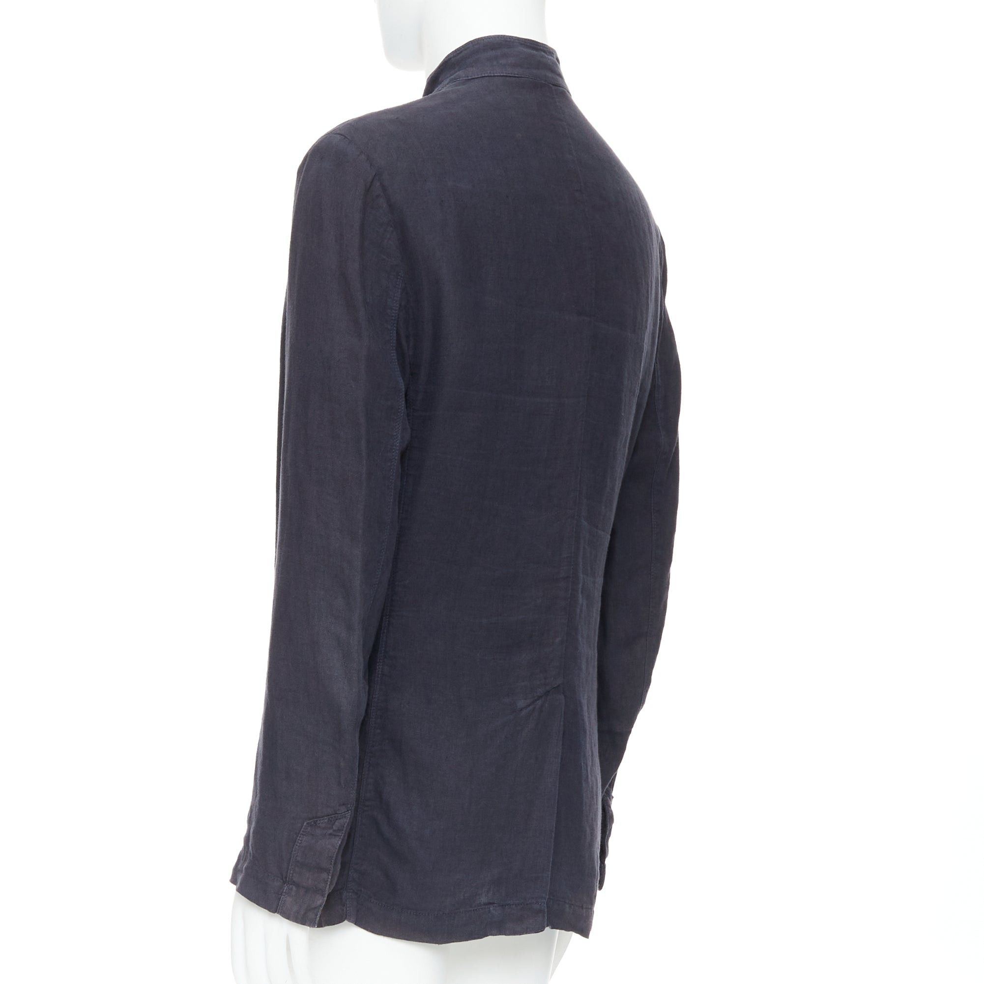 Ermenegildo Zegna ERMENEGILDO ZEGNA navy linen 3 pockets stand collar light blazer IT48 M Size 48R - 7 Thumbnail