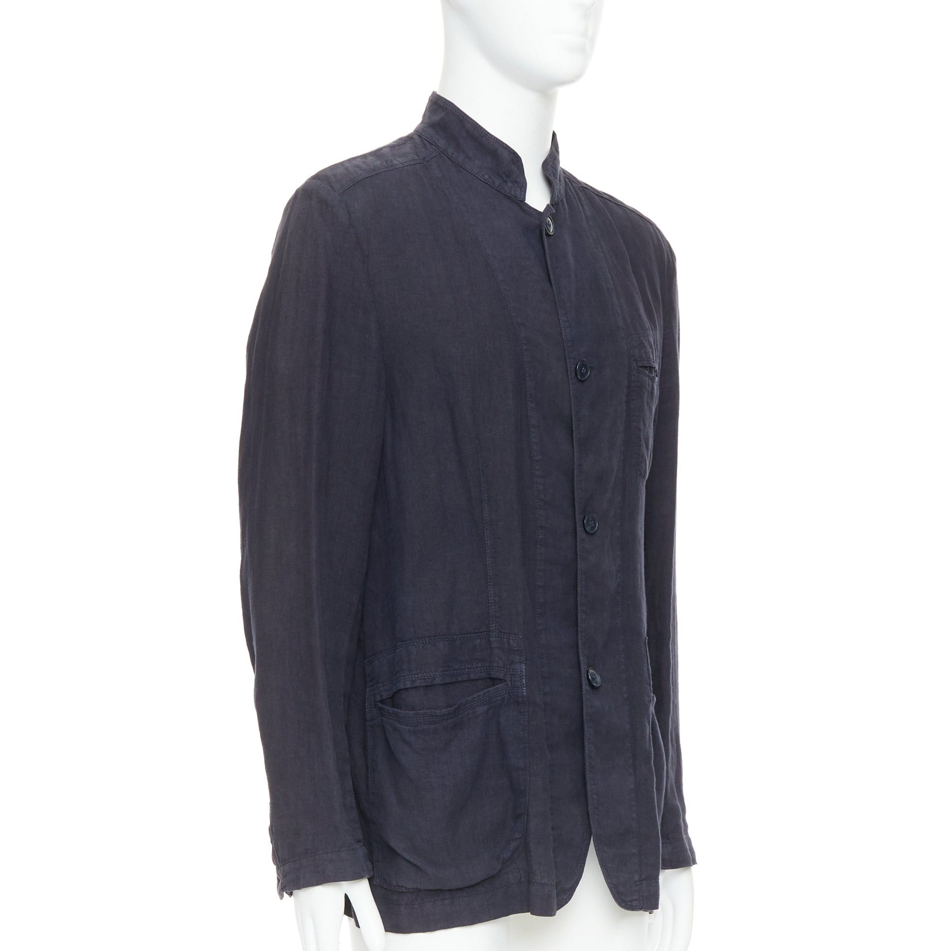 Ermenegildo Zegna ERMENEGILDO ZEGNA navy linen 3 pockets stand collar light blazer IT48 M Size 48R - 4 Thumbnail