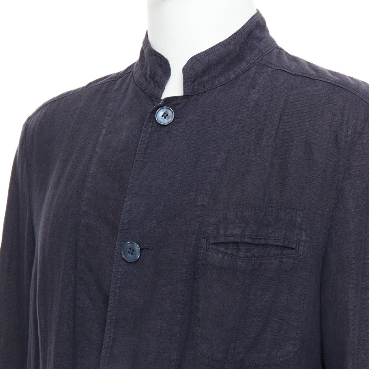 Ermenegildo Zegna ERMENEGILDO ZEGNA navy linen 3 pockets stand collar light blazer IT48 M Size 48R - 2 Thumbnail