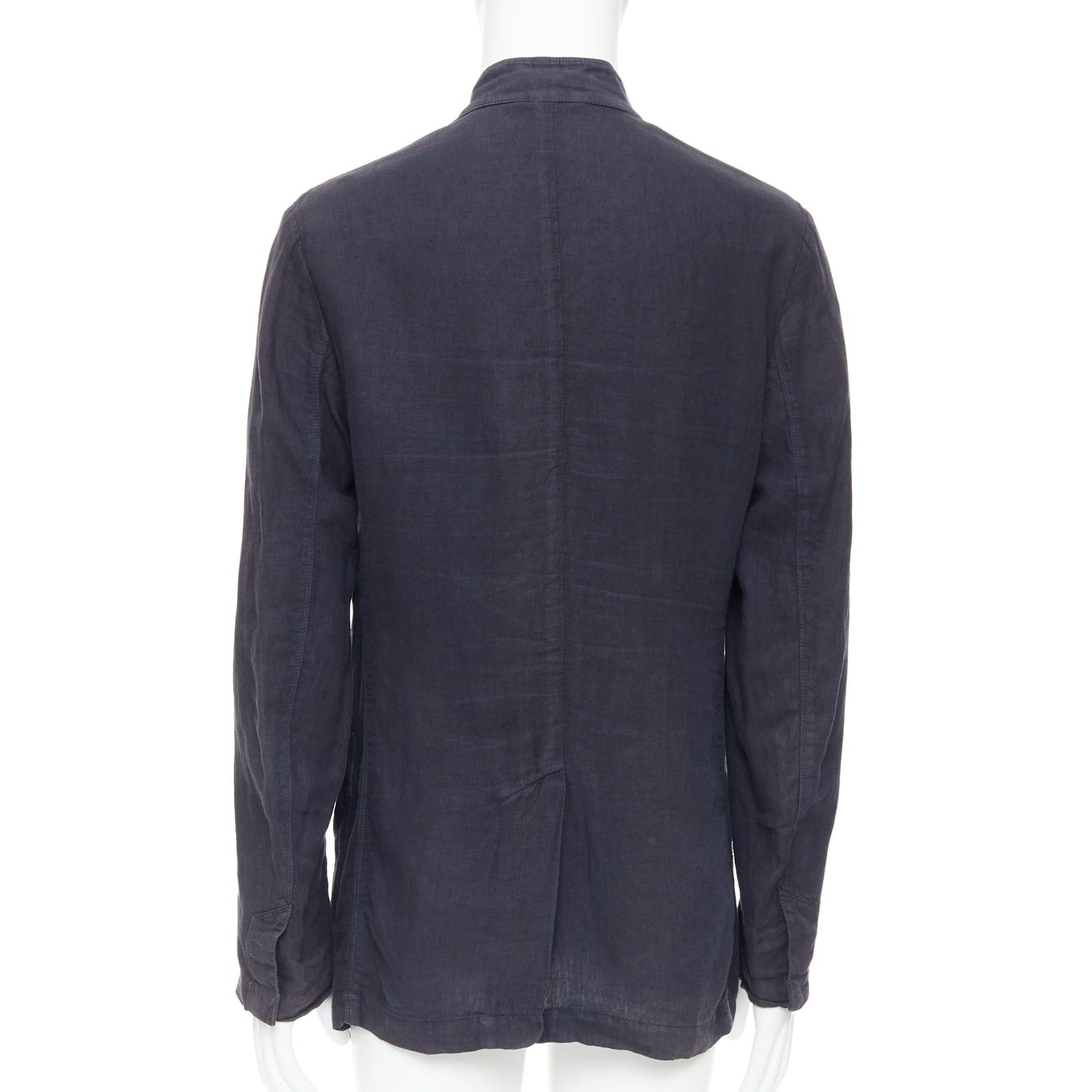 Ermenegildo Zegna ERMENEGILDO ZEGNA navy linen 3 pockets stand collar light blazer IT48 M Size 48R - 6 Thumbnail
