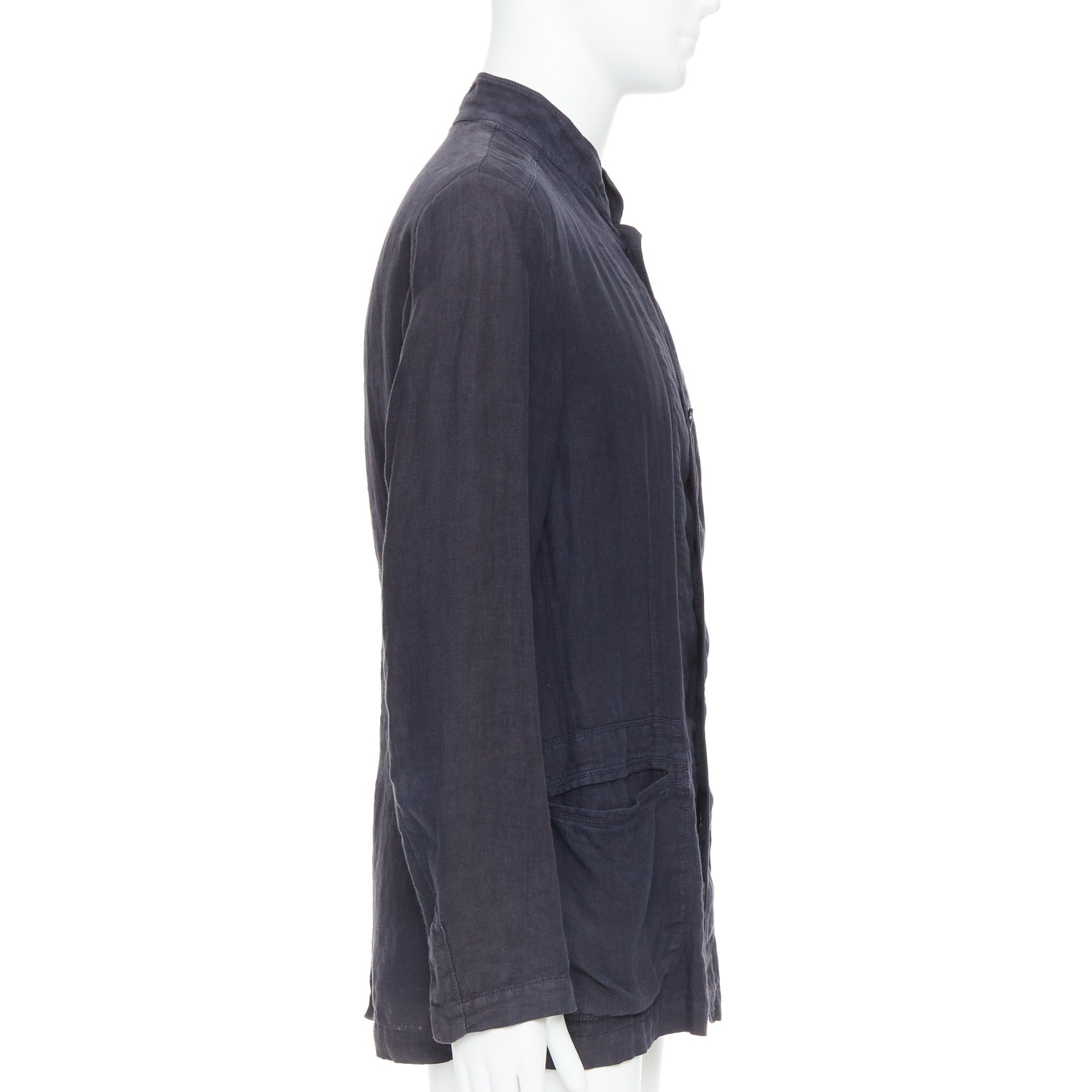 Ermenegildo Zegna ERMENEGILDO ZEGNA navy linen 3 pockets stand collar light blazer IT48 M Size 48R - 5 Thumbnail