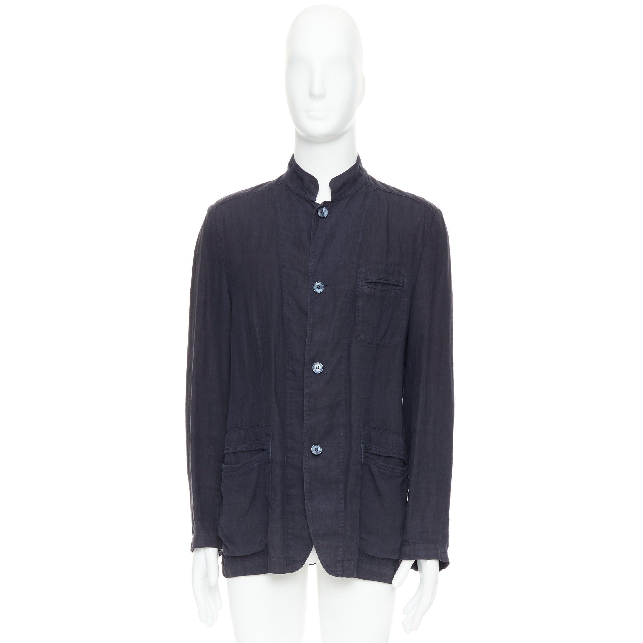 Ermenegildo Zegna ERMENEGILDO ZEGNA navy linen 3 pockets stand collar light blazer IT48 M Size 48R - 10 Thumbnail