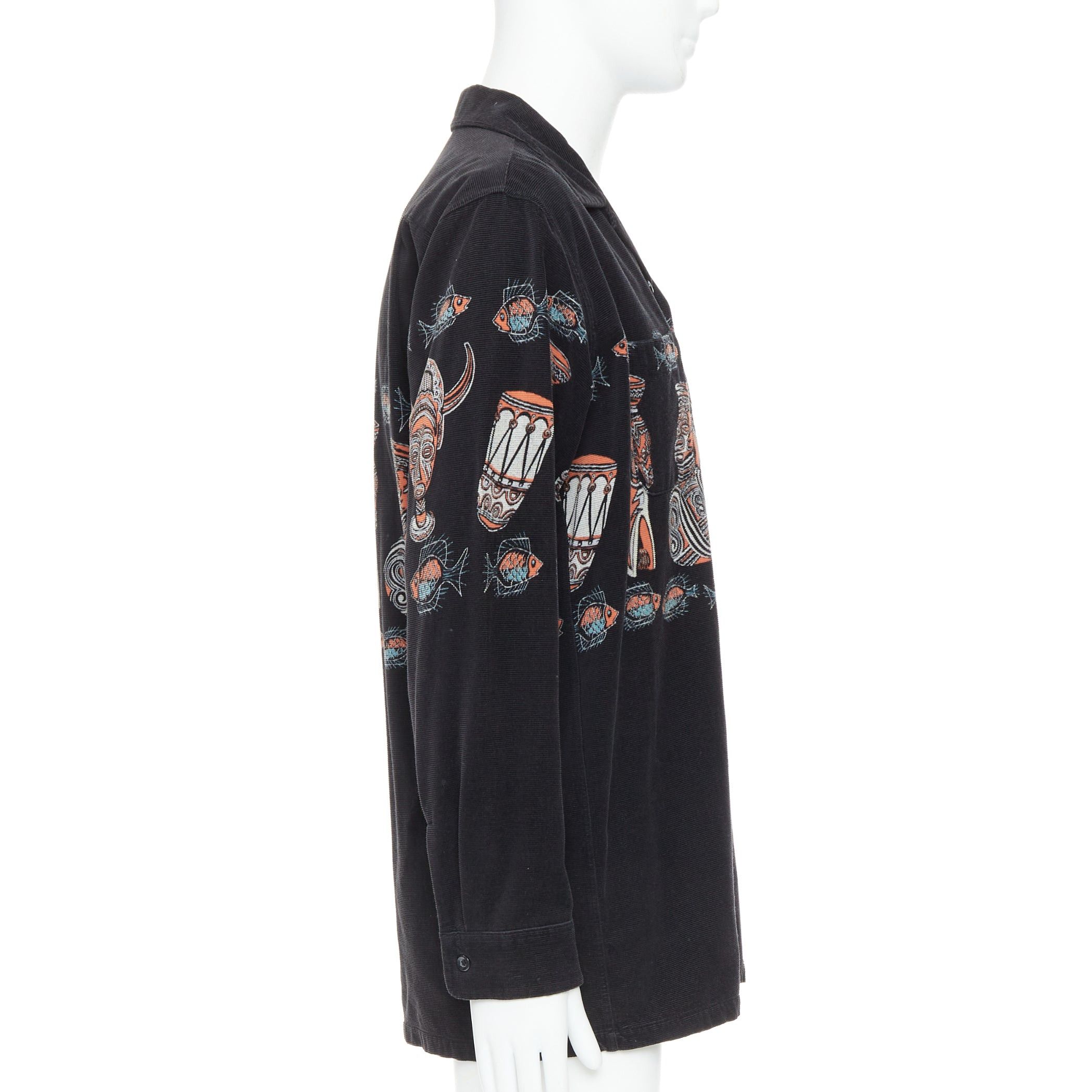 Beams Plus rare BEAMS PLUS Beamswear black aboriginal corduroy ethnic print overshirt L Size 50R - 4 Thumbnail