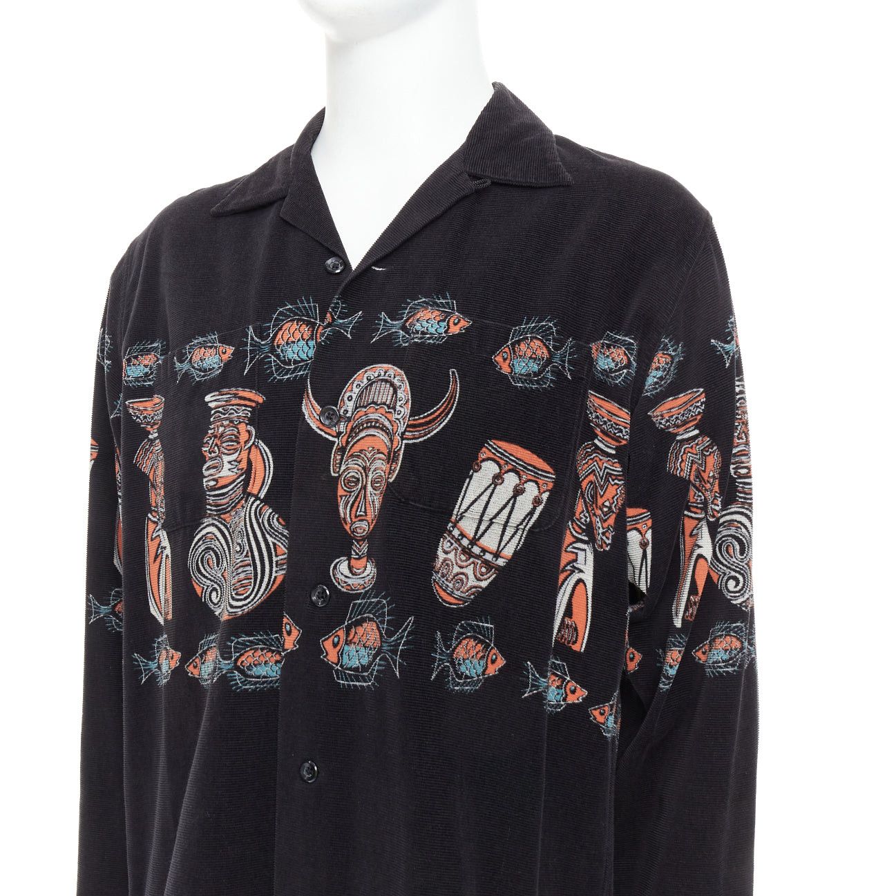 Beams Plus rare BEAMS PLUS Beamswear black aboriginal corduroy ethnic print overshirt L Size 50R - 2 Thumbnail