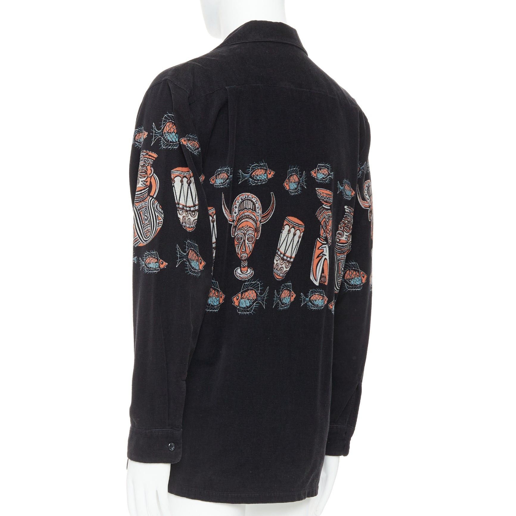 Beams Plus rare BEAMS PLUS Beamswear black aboriginal corduroy ethnic print overshirt L Size 50R - 6 Thumbnail