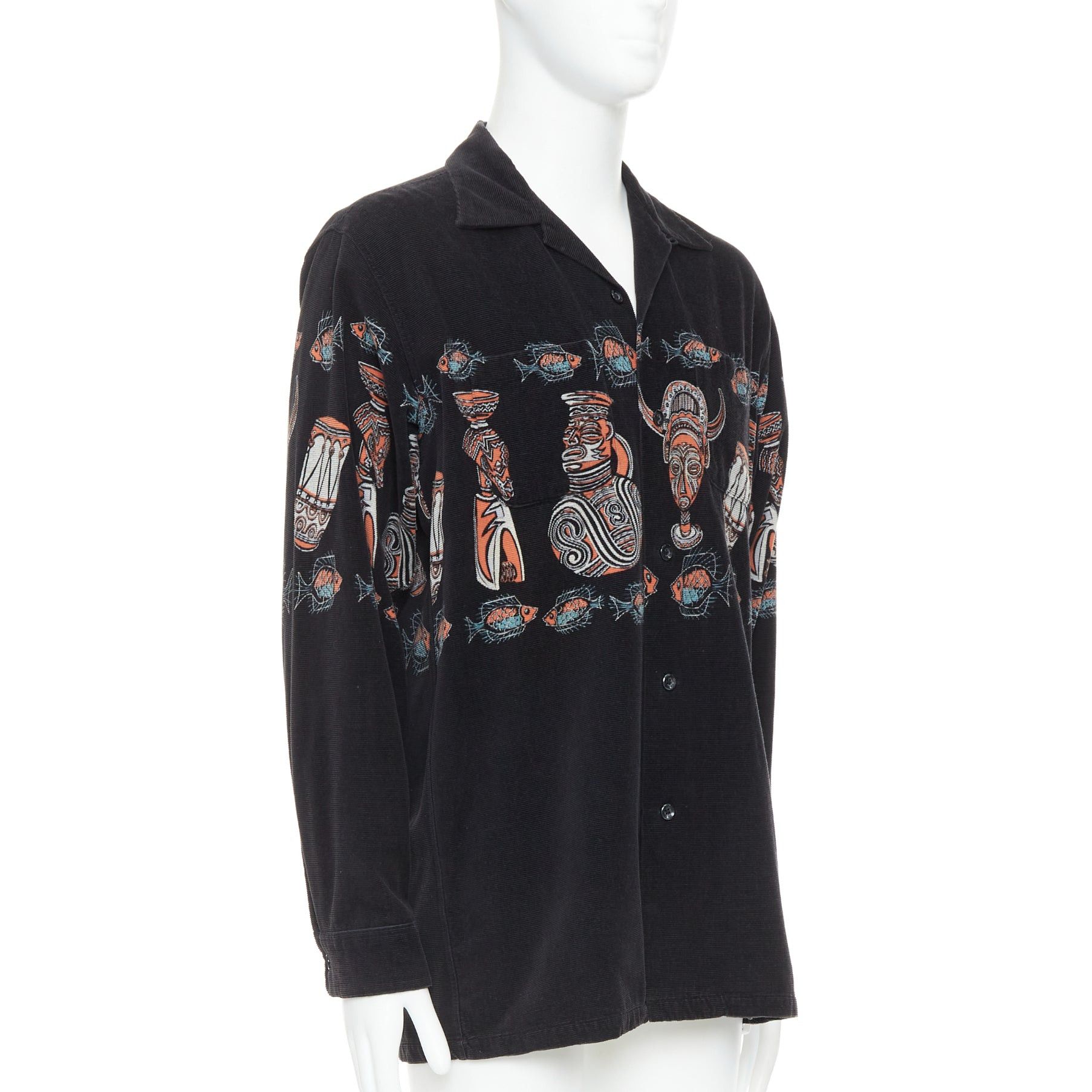 Beams Plus rare BEAMS PLUS Beamswear black aboriginal corduroy ethnic print overshirt L Size 50R - 3 Thumbnail