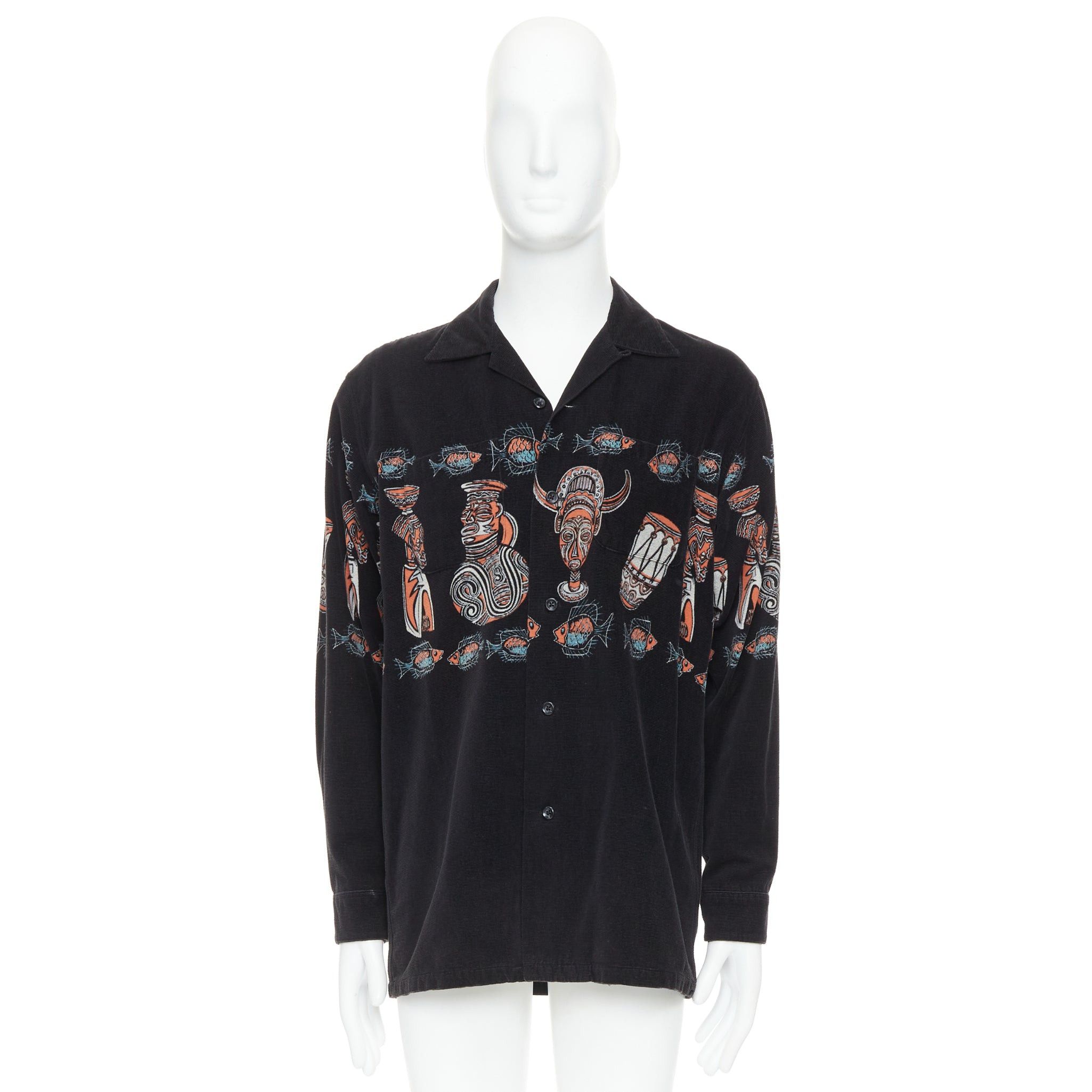 Beams Plus rare BEAMS PLUS Beamswear black aboriginal corduroy ethnic print overshirt L Size 50R - 9 Thumbnail