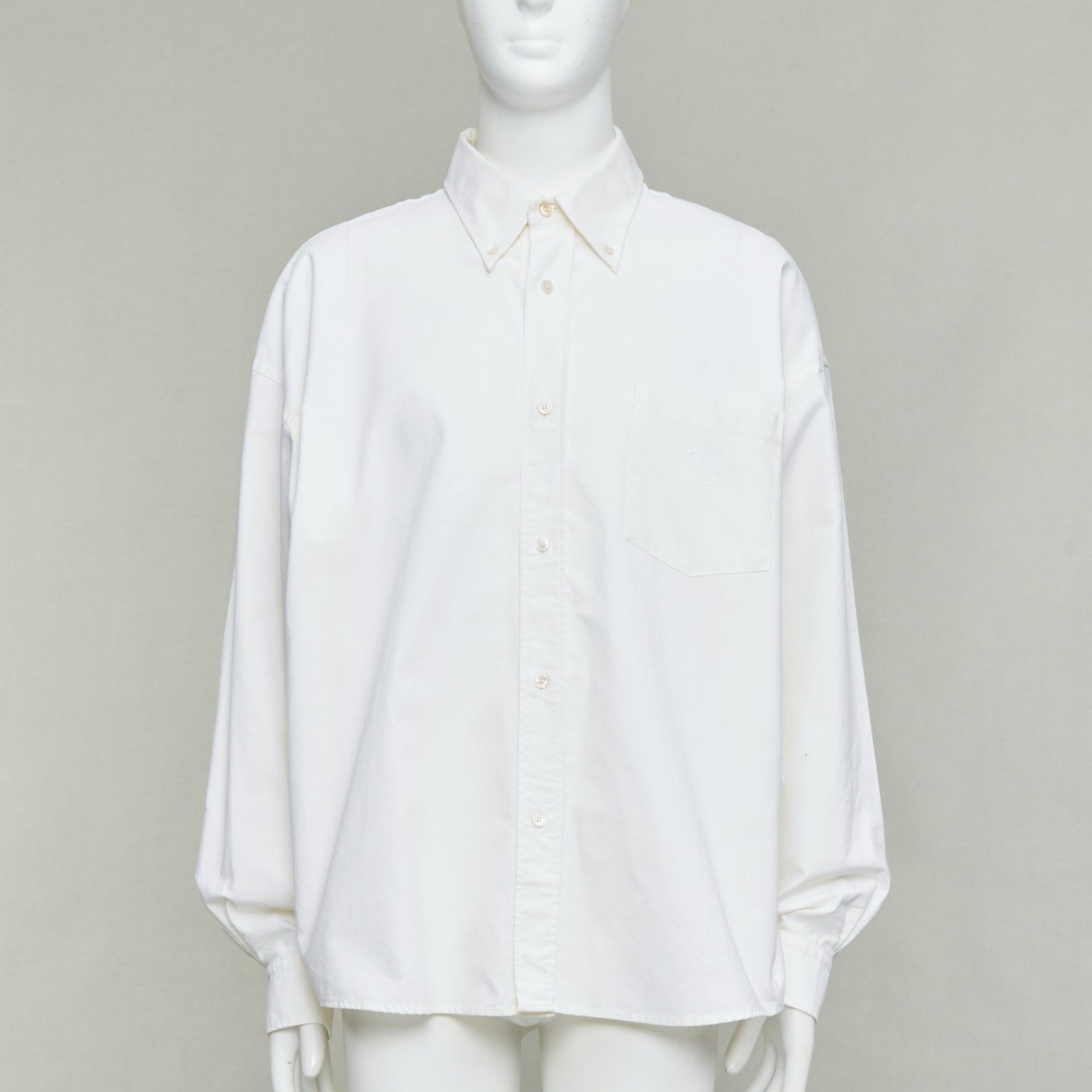 Acne Studios ACNE STUDIOS cream cotton cocoon silhouette AS embroidered shirt FR50 L Size US L / EU 52-54 / 3 - 3 Thumbnail
