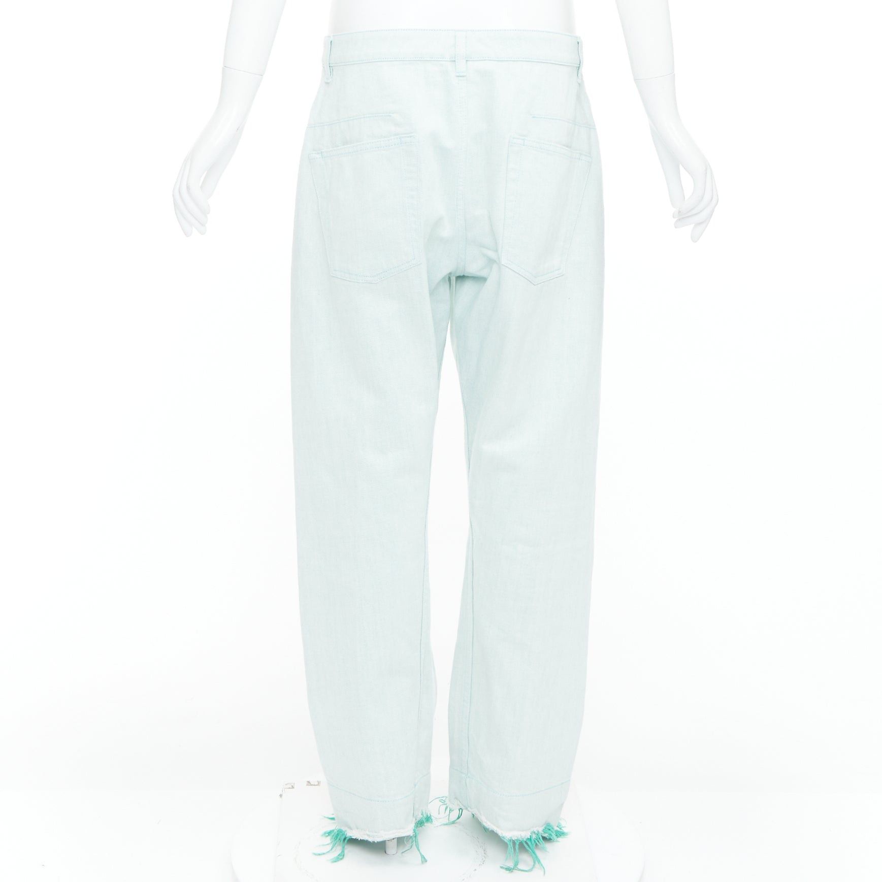 Jil Sander JIL SANDER washed green cotton frayed hem wide leg jeans FR40 S Size 30" / US 8 / IT 44 - 5 Thumbnail