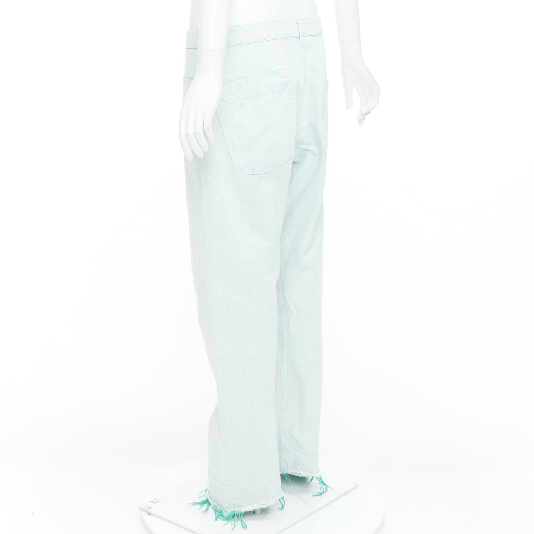Jil Sander JIL SANDER washed green cotton frayed hem wide leg jeans FR40 S Size 30" / US 8 / IT 44 - 6 Thumbnail