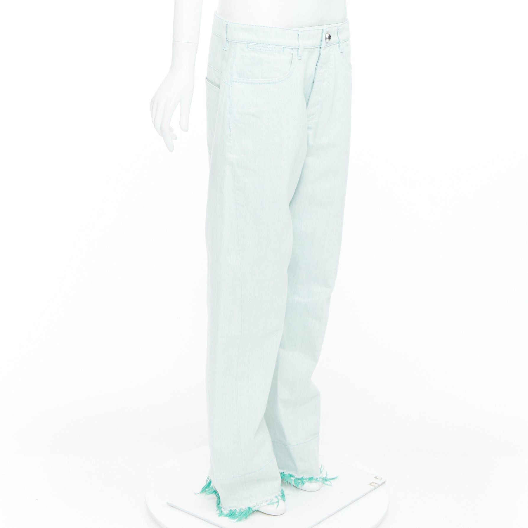 Jil Sander JIL SANDER washed green cotton frayed hem wide leg jeans FR40 S Size 30" / US 8 / IT 44 - 3 Thumbnail