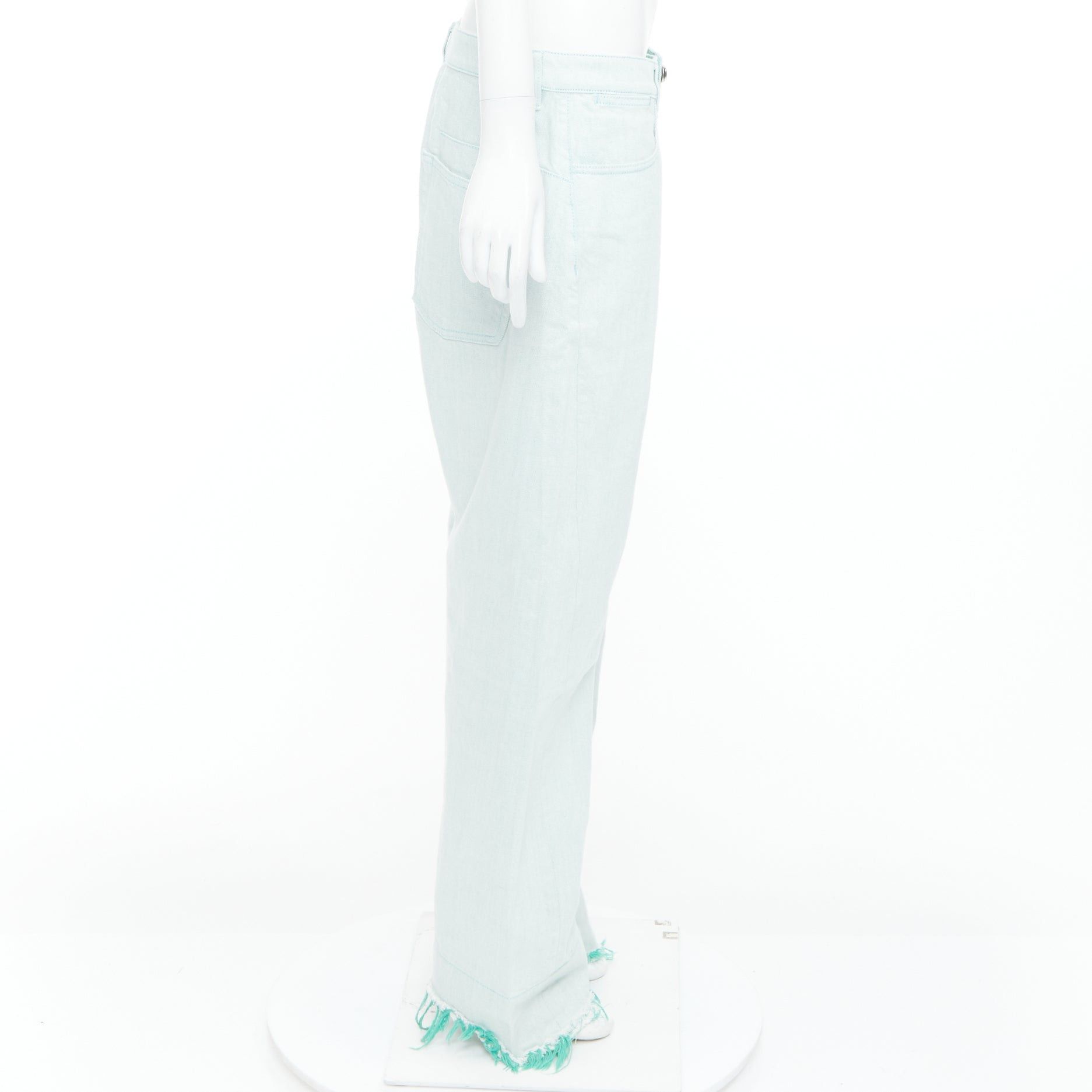 Jil Sander JIL SANDER washed green cotton frayed hem wide leg jeans FR40 S Size 30" / US 8 / IT 44 - 4 Thumbnail