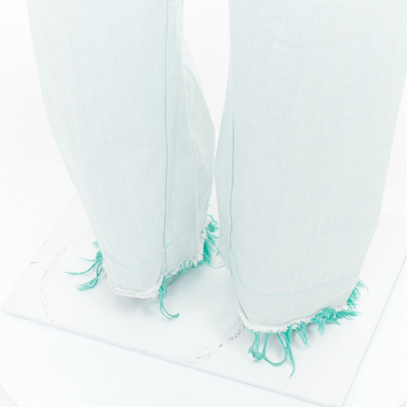 Jil Sander JIL SANDER washed green cotton frayed hem wide leg jeans FR40 S Size 30" / US 8 / IT 44 - 2 Thumbnail