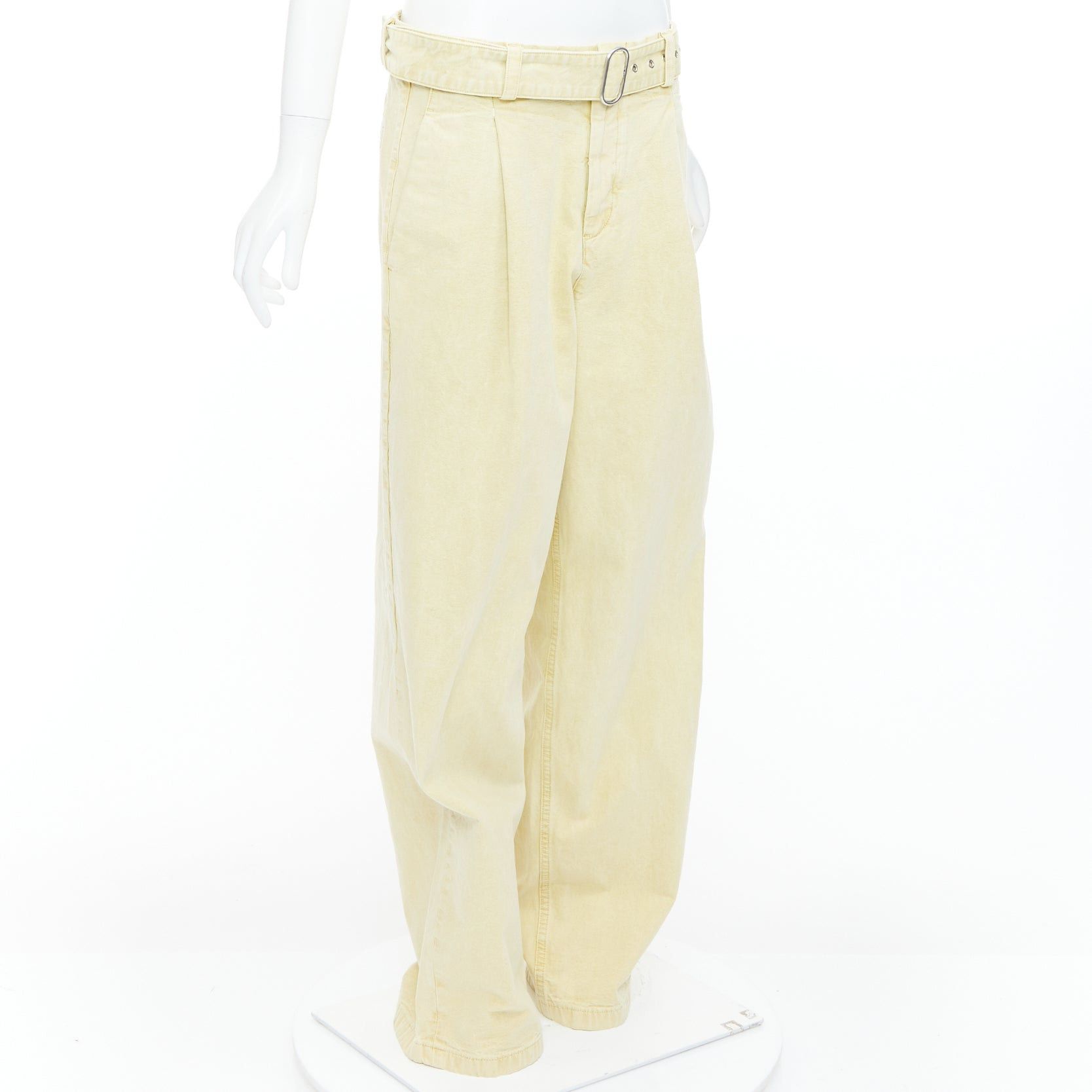 Jil Sander JIL SANDER + washed yellow cotton belted wide leg pants FR38 M Size 28" / US 6 / IT 42 - 3 Thumbnail