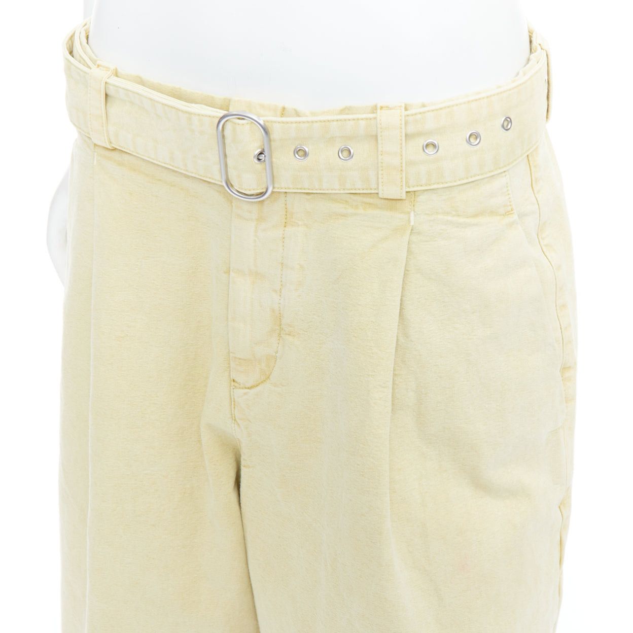 Jil Sander JIL SANDER + washed yellow cotton belted wide leg pants FR38 M Size 28" / US 6 / IT 42 - 2 Thumbnail
