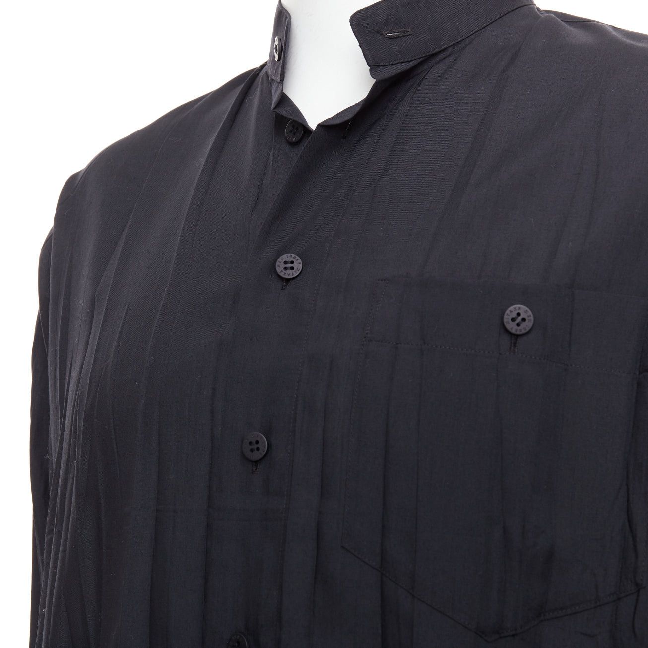 Issey Miyake ISSEY MIYAKE MEN black accordian plisse pleated button down shirt Sz1 S Size US S / EU 44-46 / 1 - 2 Thumbnail