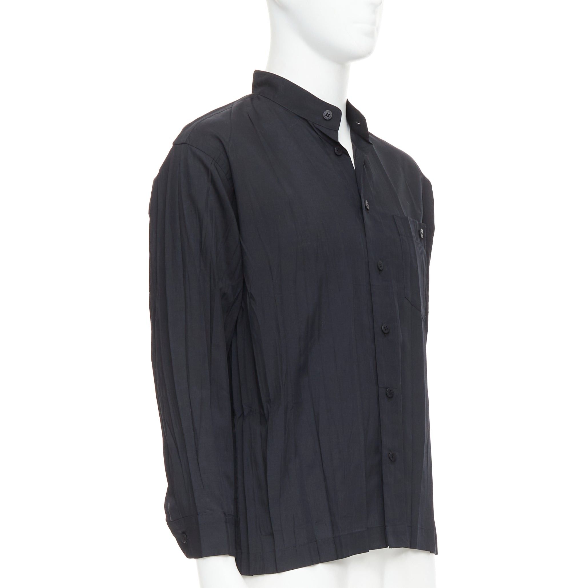 Issey Miyake ISSEY MIYAKE MEN black accordian plisse pleated button down shirt Sz1 S Size US S / EU 44-46 / 1 - 3 Thumbnail