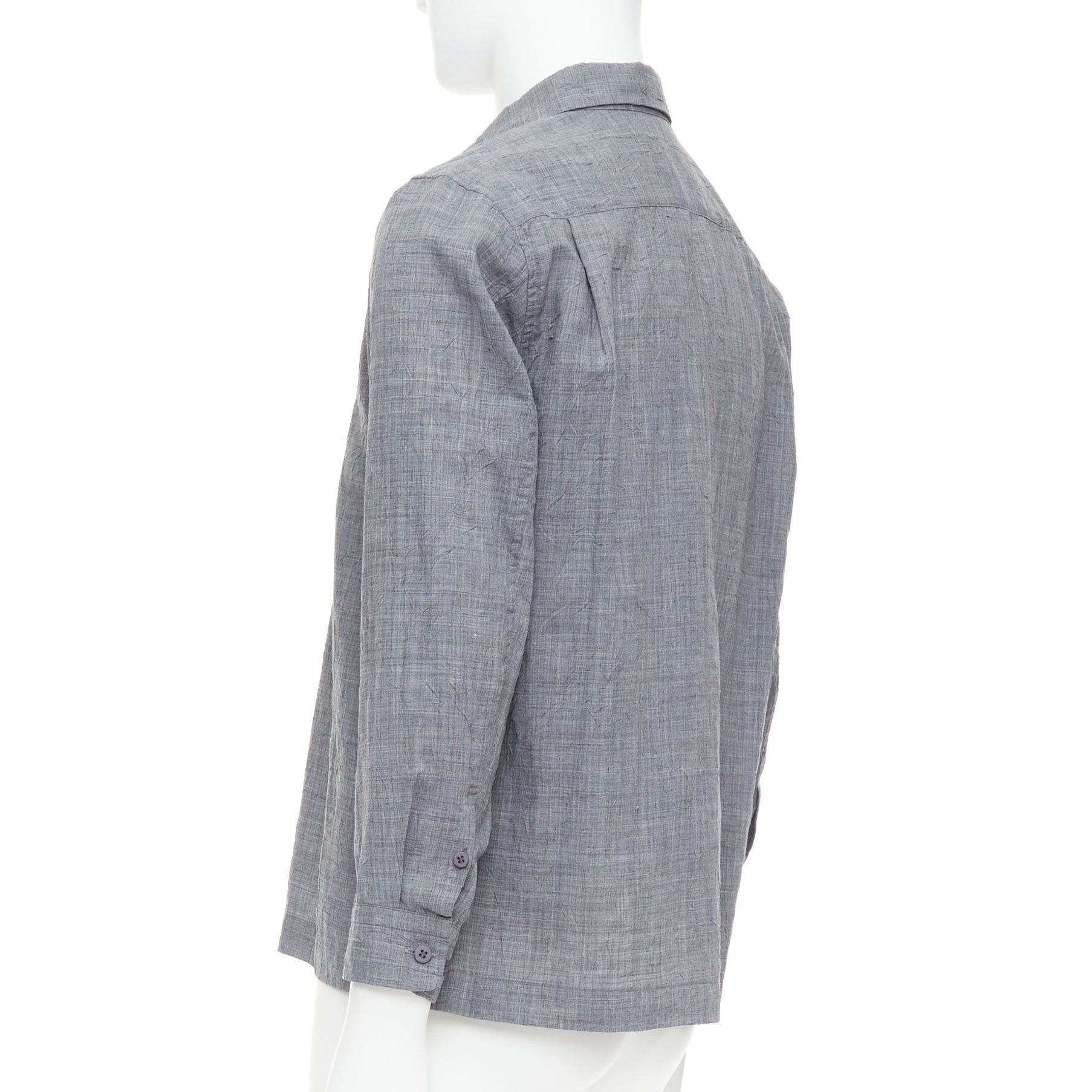 Issey Miyake ISSEY MIYAKE MEN grey polyester ramie crinkled shirt top JP1 S Size US S / EU 44-46 / 1 - 6 Thumbnail