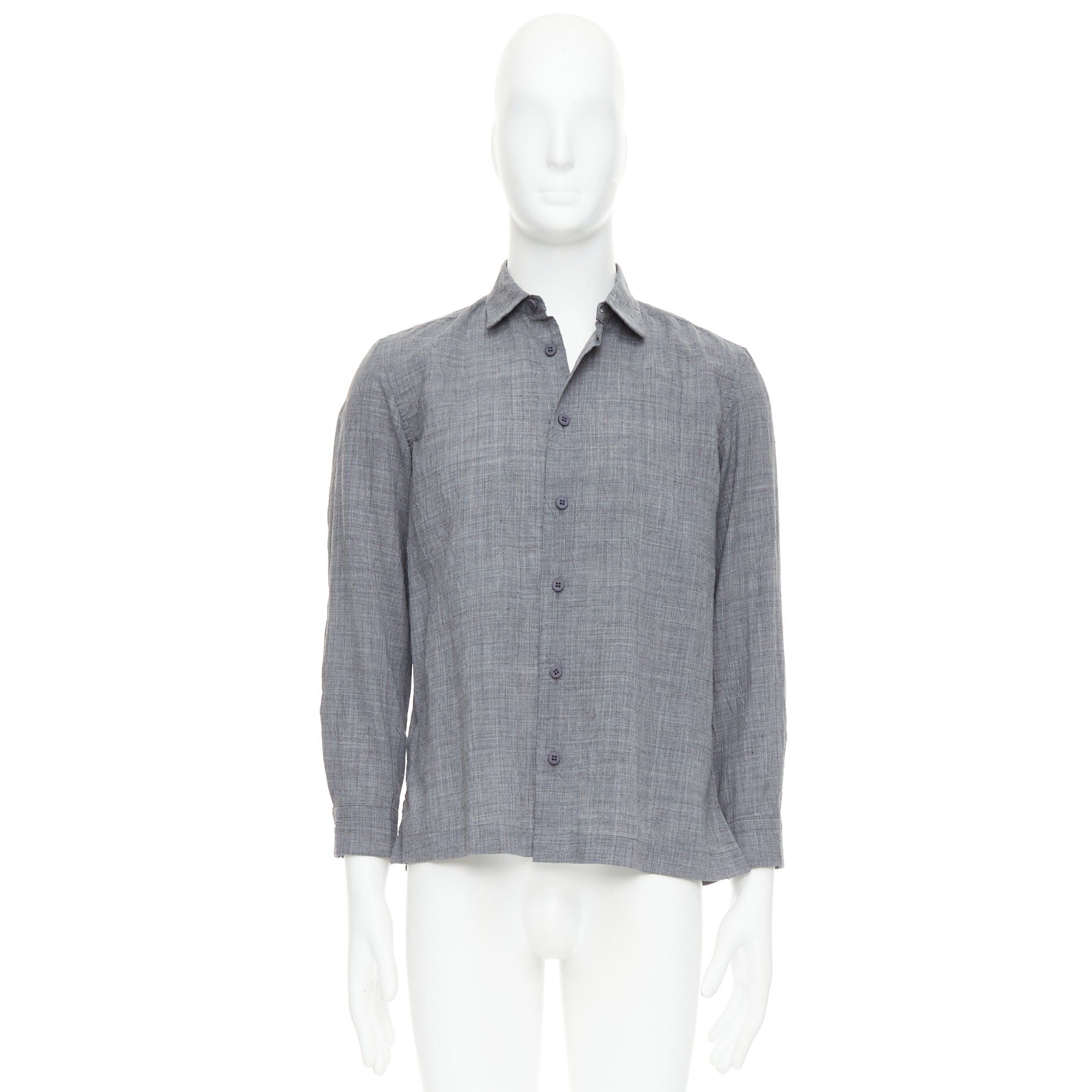 Issey Miyake ISSEY MIYAKE MEN grey polyester ramie crinkled shirt top JP1 S Size US S / EU 44-46 / 1 - 9 Thumbnail