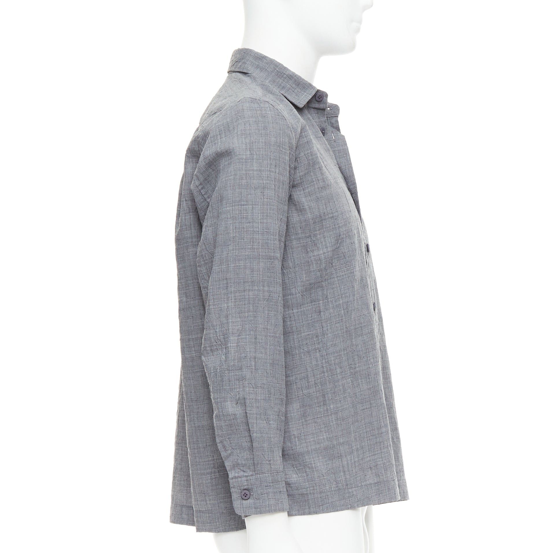 Issey Miyake ISSEY MIYAKE MEN grey polyester ramie crinkled shirt top JP1 S Size US S / EU 44-46 / 1 - 4 Thumbnail