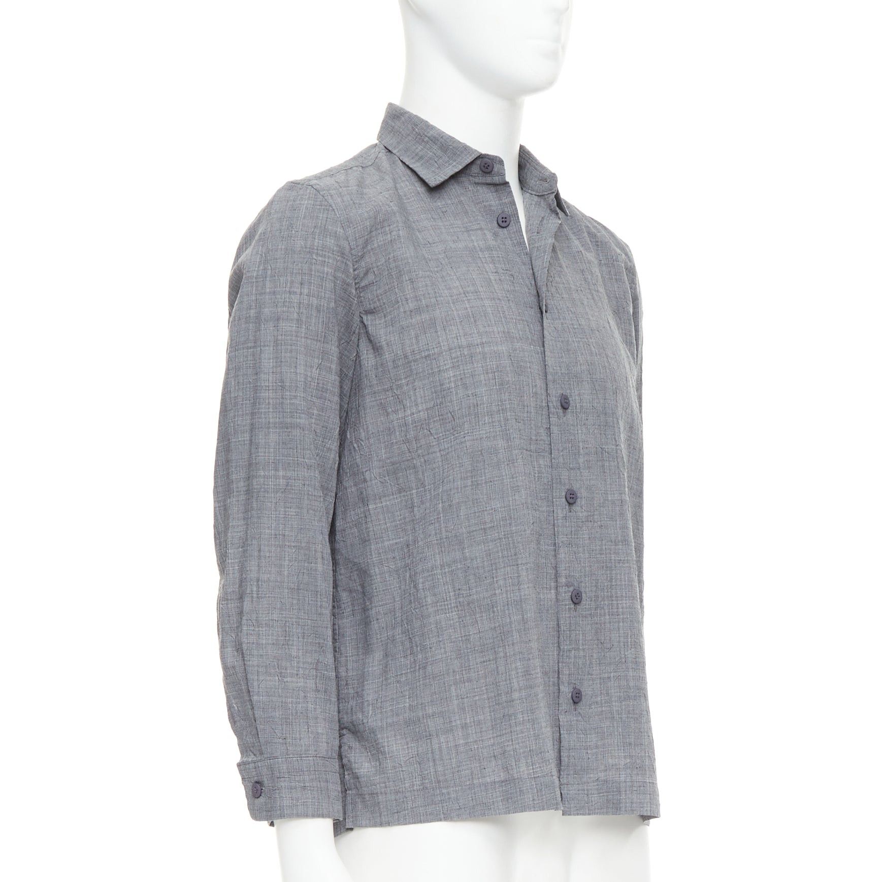 Issey Miyake ISSEY MIYAKE MEN grey polyester ramie crinkled shirt top JP1 S Size US S / EU 44-46 / 1 - 3 Thumbnail