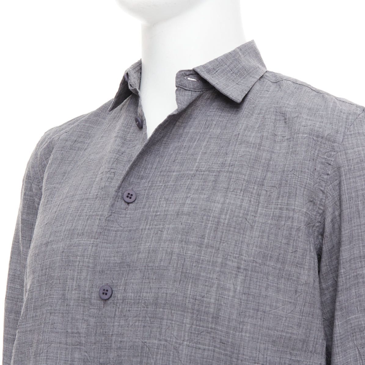 Issey Miyake ISSEY MIYAKE MEN grey polyester ramie crinkled shirt top JP1 S Size US S / EU 44-46 / 1 - 2 Thumbnail