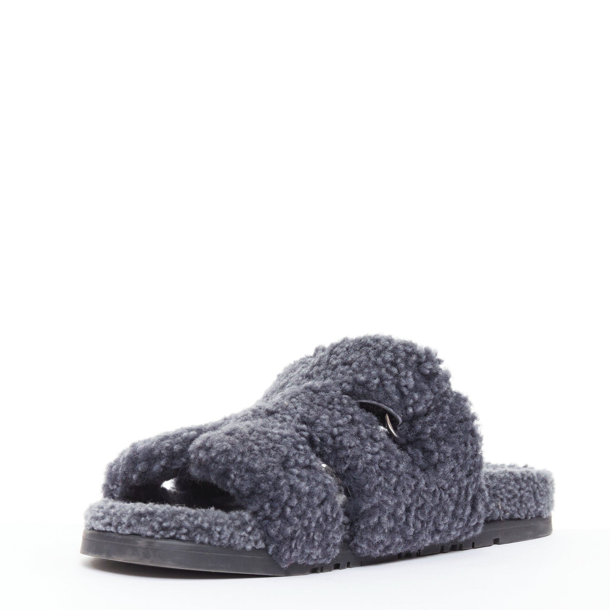 Hermes HERMES Chypre grey shearling H adjustable strap techno sandal EU41 Size US 8 / EU 41 - 4 Thumbnail